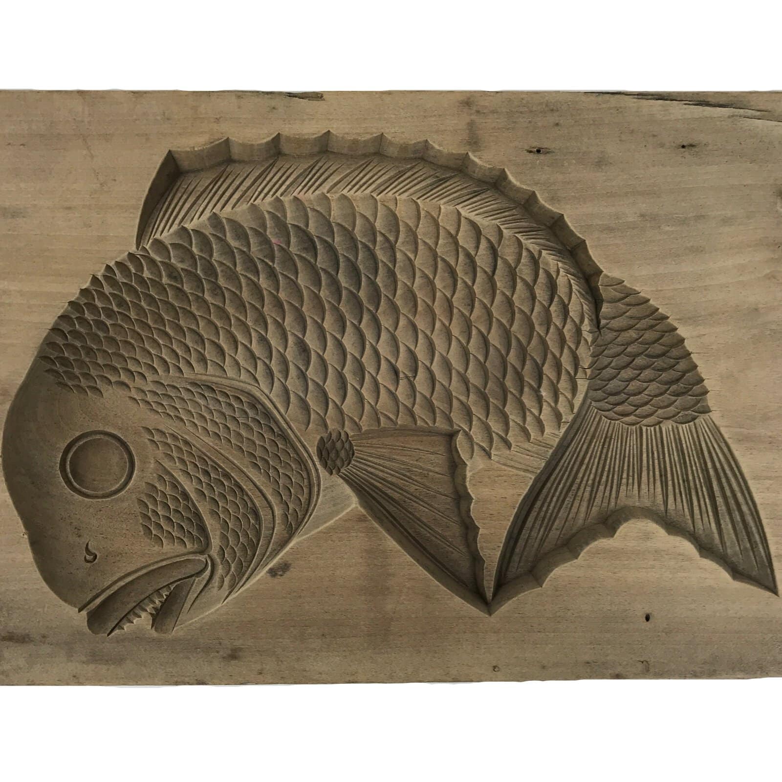 Japanese Wood Carved Kashigata Cake Mold Vtg Sweet Wagashi Tai Madai Fish Kg814