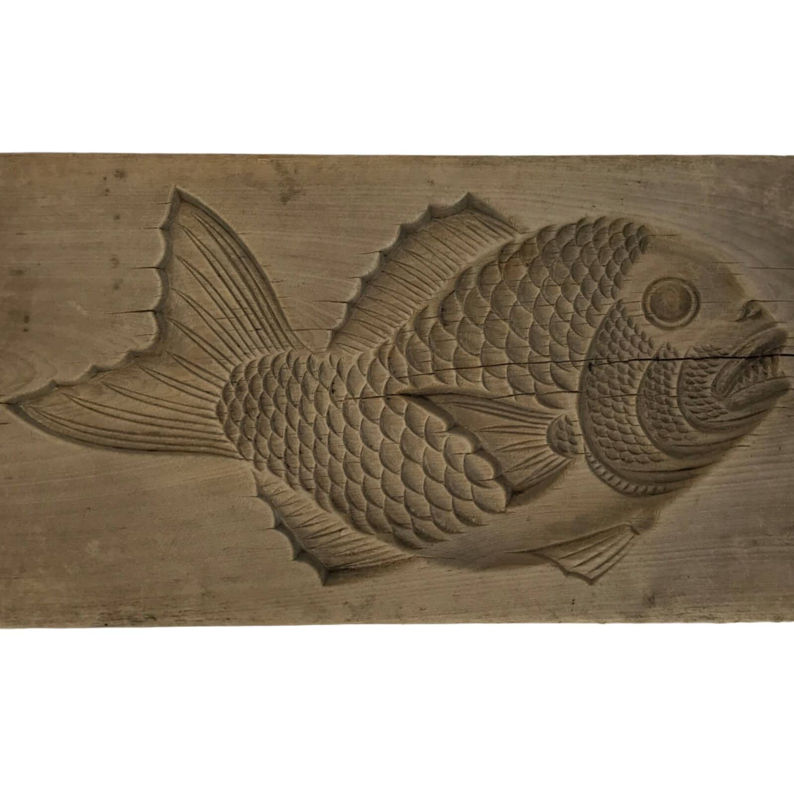Japanese Wood Carved Kashigata Cake Mold Vtg Sweet Wagashi Tai Madai Fish Kg816