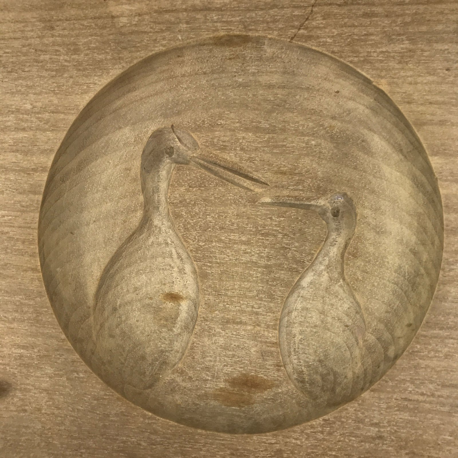 Japanese Wood Carved Kashigata Cake Mold Vtg Sweet Wagashi Tsuru Crane Kg617