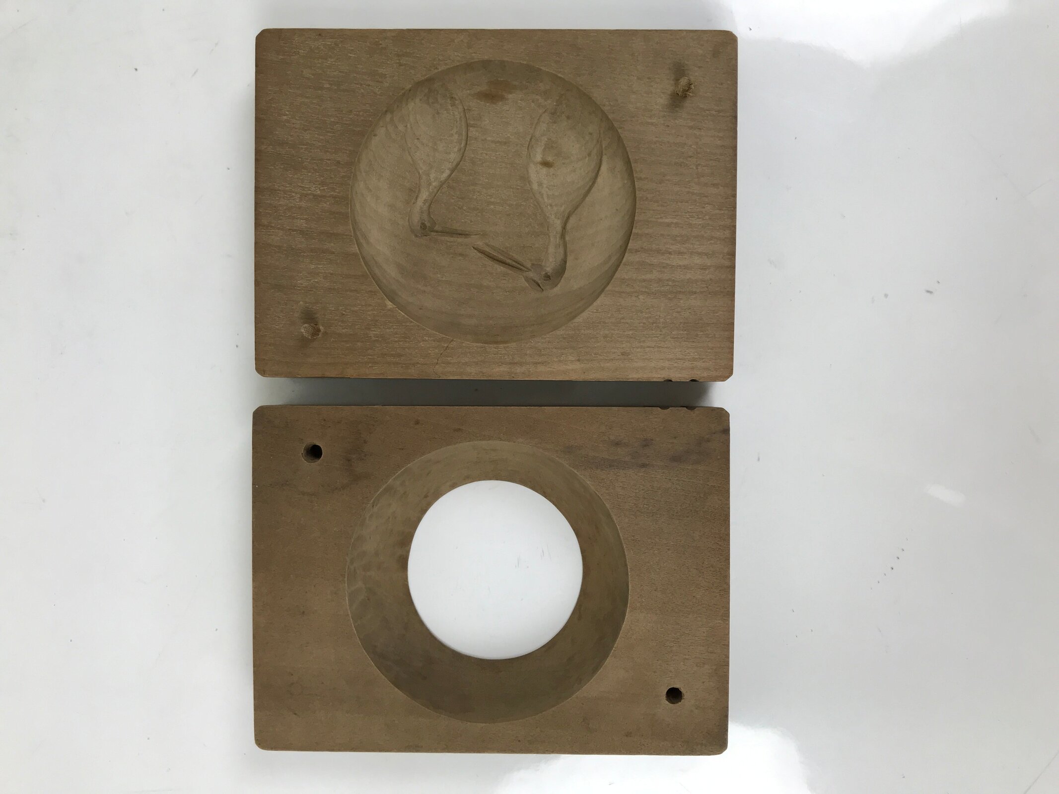 Japanese Wood Carved Kashigata Cake Mold Vtg Sweet Wagashi Tsuru Crane Kg617