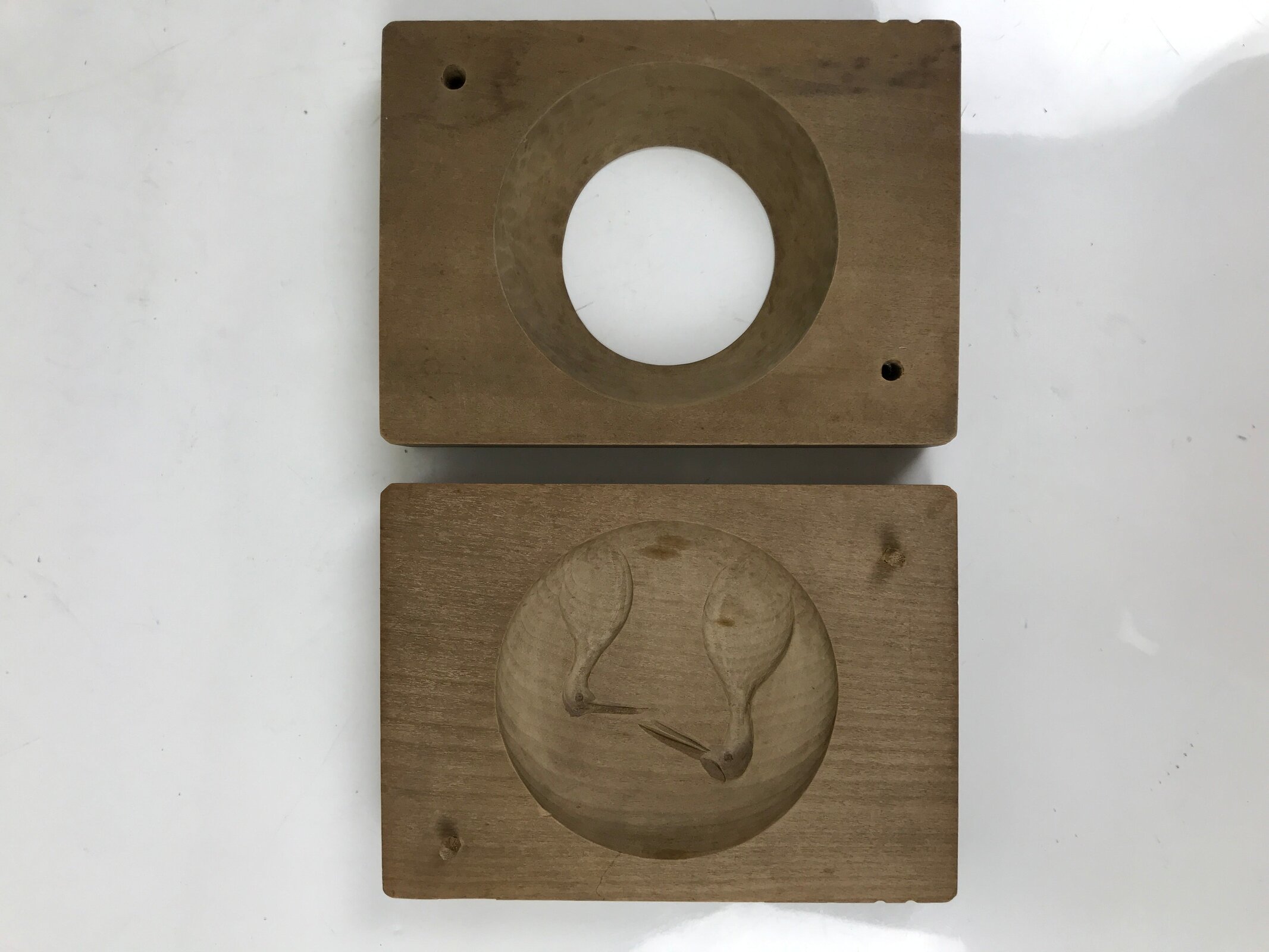 Japanese Wood Carved Kashigata Cake Mold Vtg Sweet Wagashi Tsuru Crane Kg617