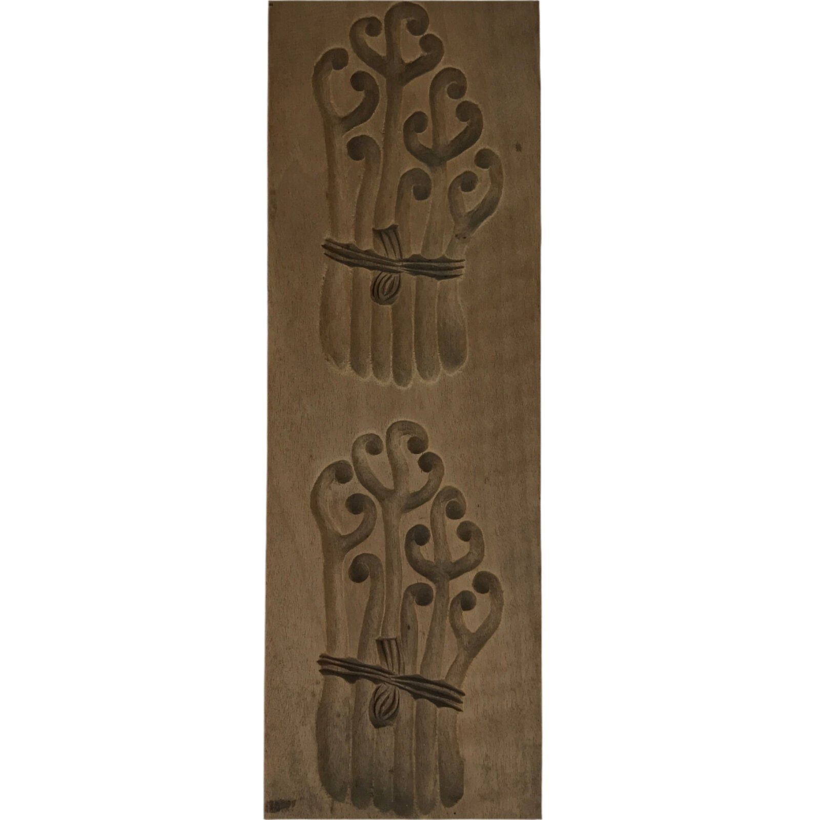 Japanese Wood Carved Kashigata Cake Mold Vtg Sweet Wagashi Warabi Fern Kg697