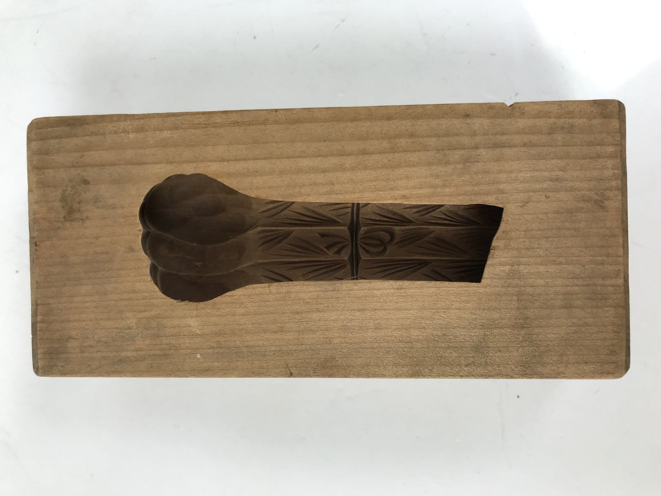 Japanese Wood Carved Kashigata Cake Mold Vtg Wagashi Komatsuna Spinach Kg722