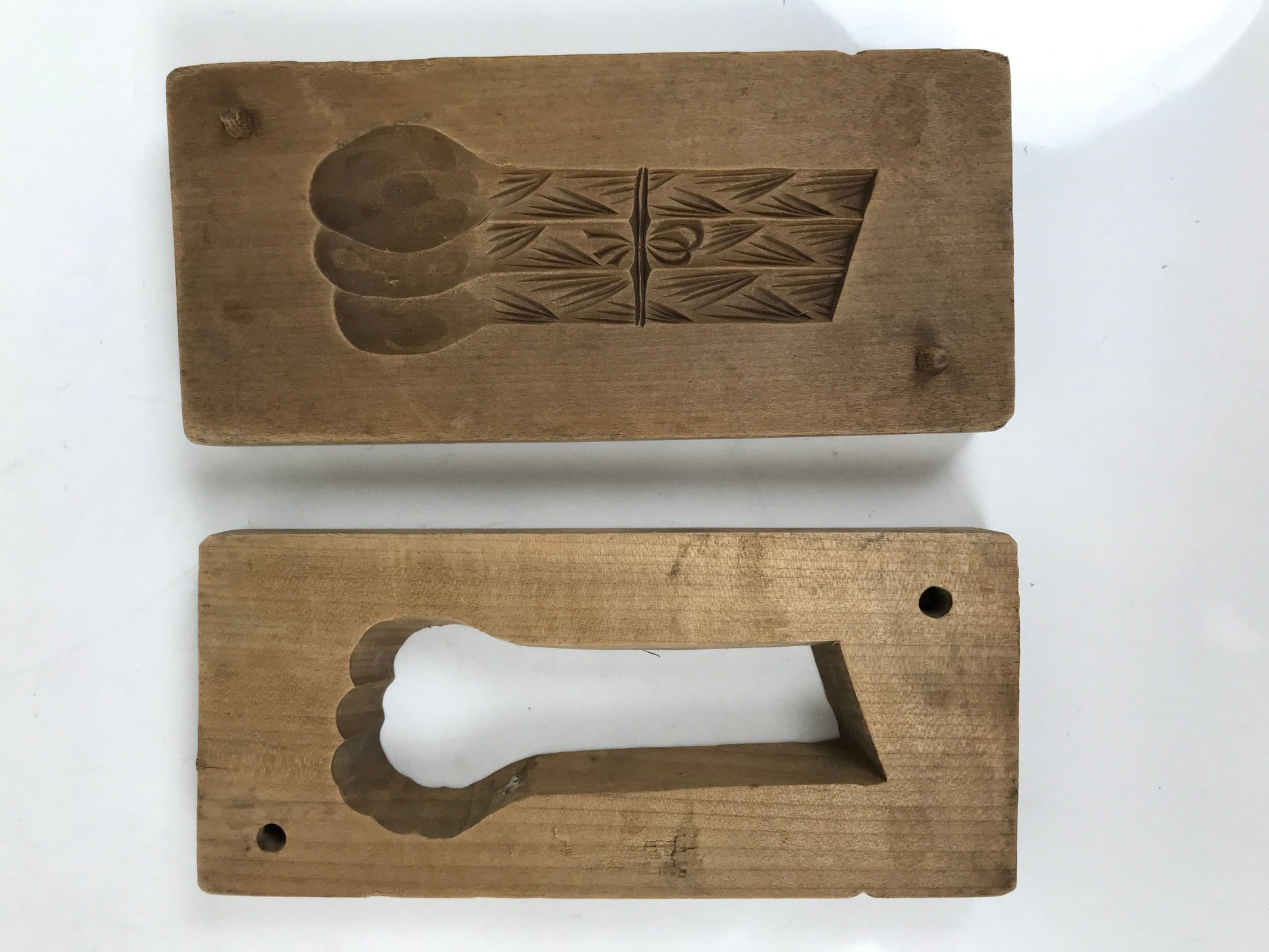 Japanese Wood Carved Kashigata Cake Mold Vtg Wagashi Komatsuna Spinach Kg722