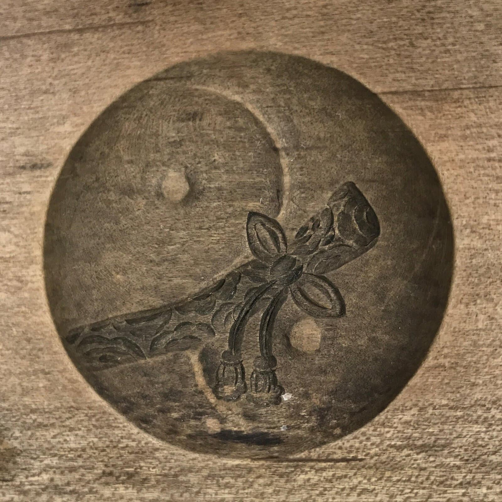 Japanese Wood Carved Kashigata Cake Mold Vtg Wagashi Yin Yang Inyou Onyou Kg623