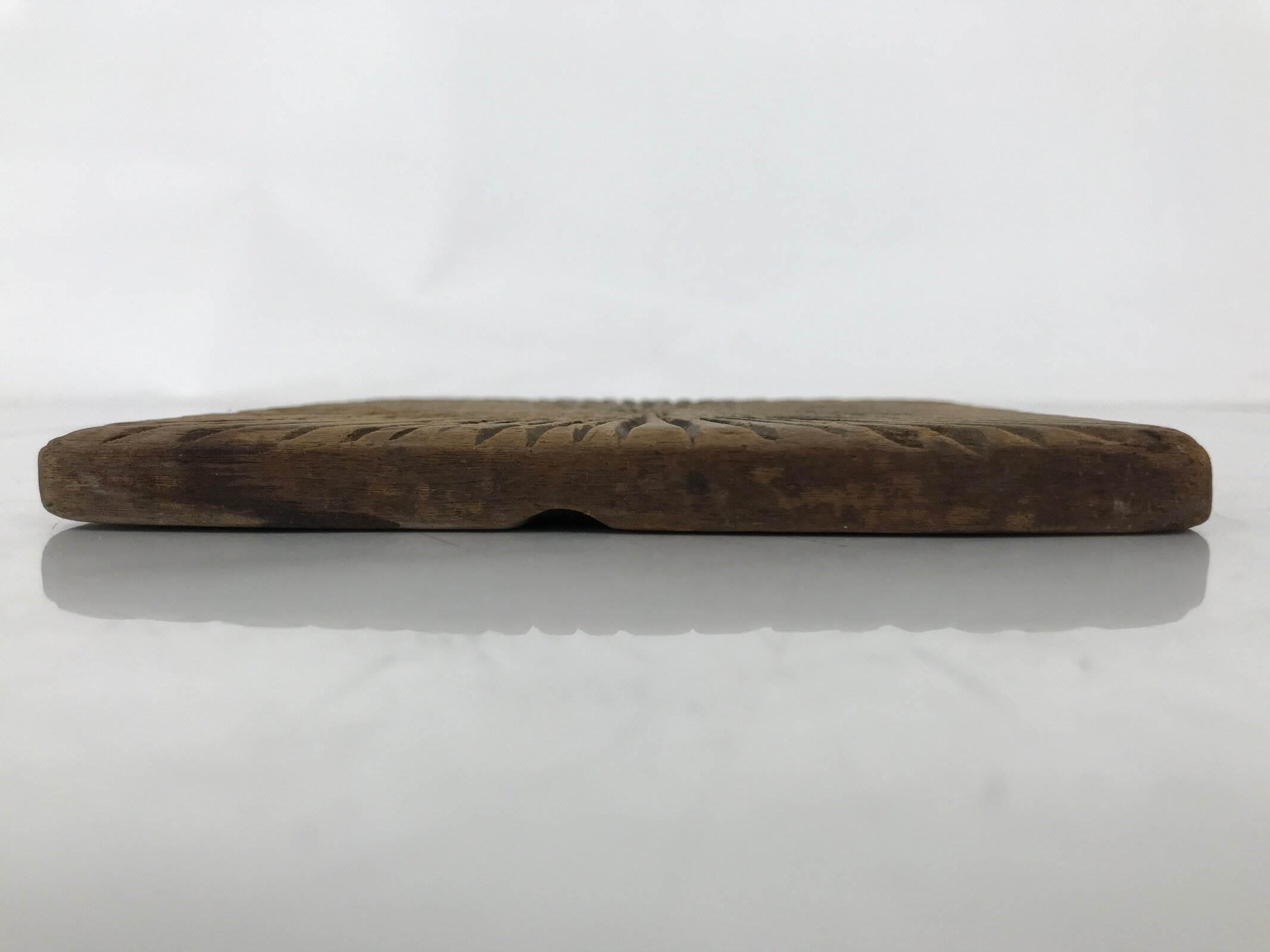 Japanese Wood Carved Kashigata Cake Mold Wagashi Line Pattern Back Plate Kg670