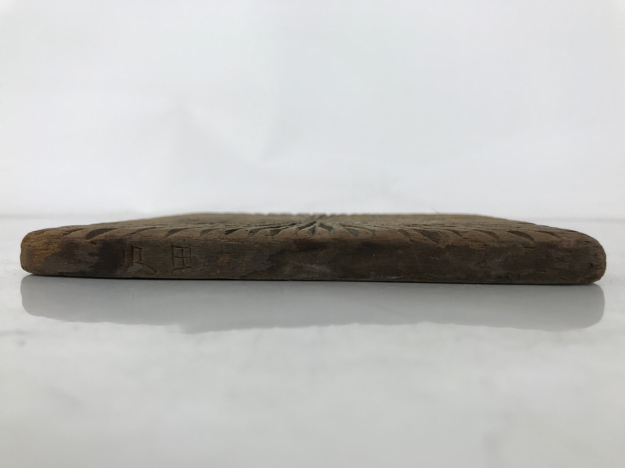 Japanese Wood Carved Kashigata Cake Mold Wagashi Line Pattern Back Plate Kg670