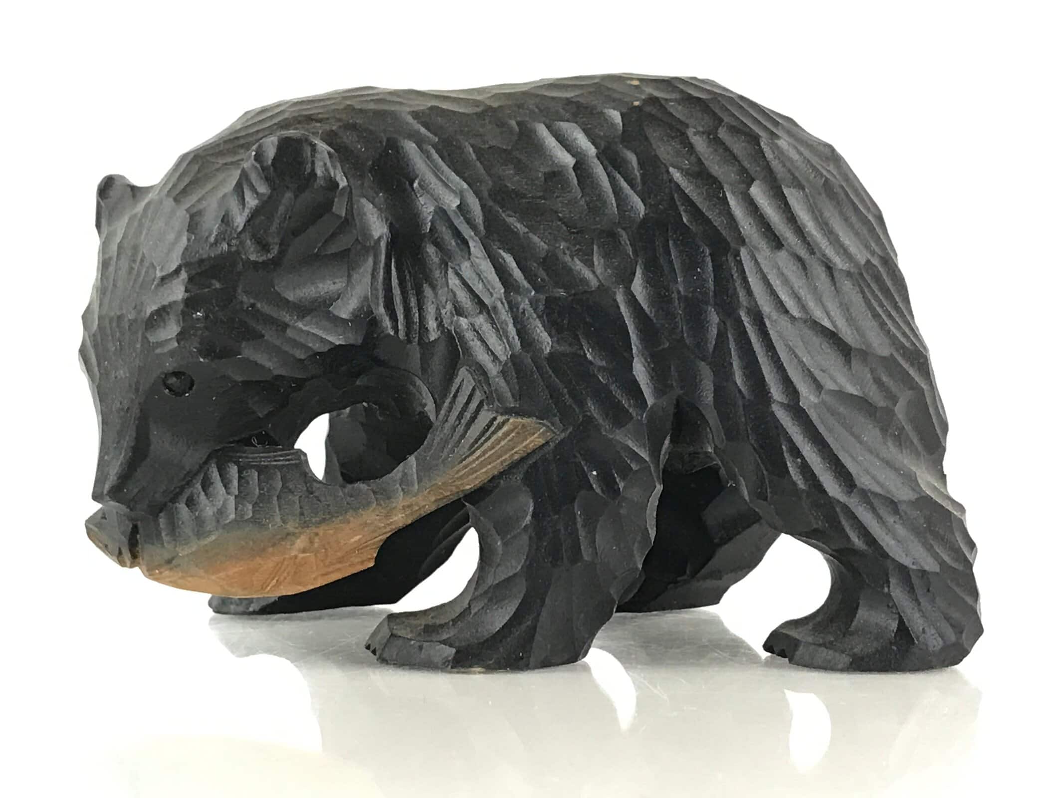 Japanese Wood Carving Bear Ainu Figurine Vtg Wood Ornament Black AB100