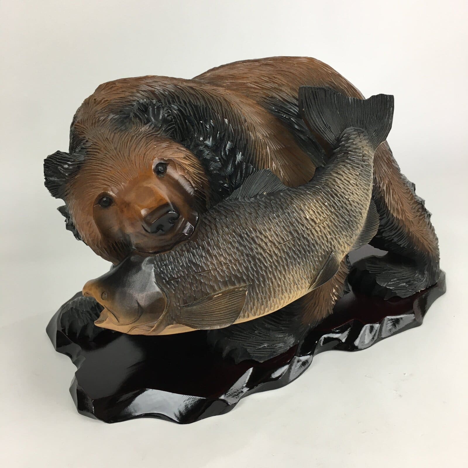 Japanese Wood Carving Figurine Ainu Bear Vtg Wood Ornament Brown AB96