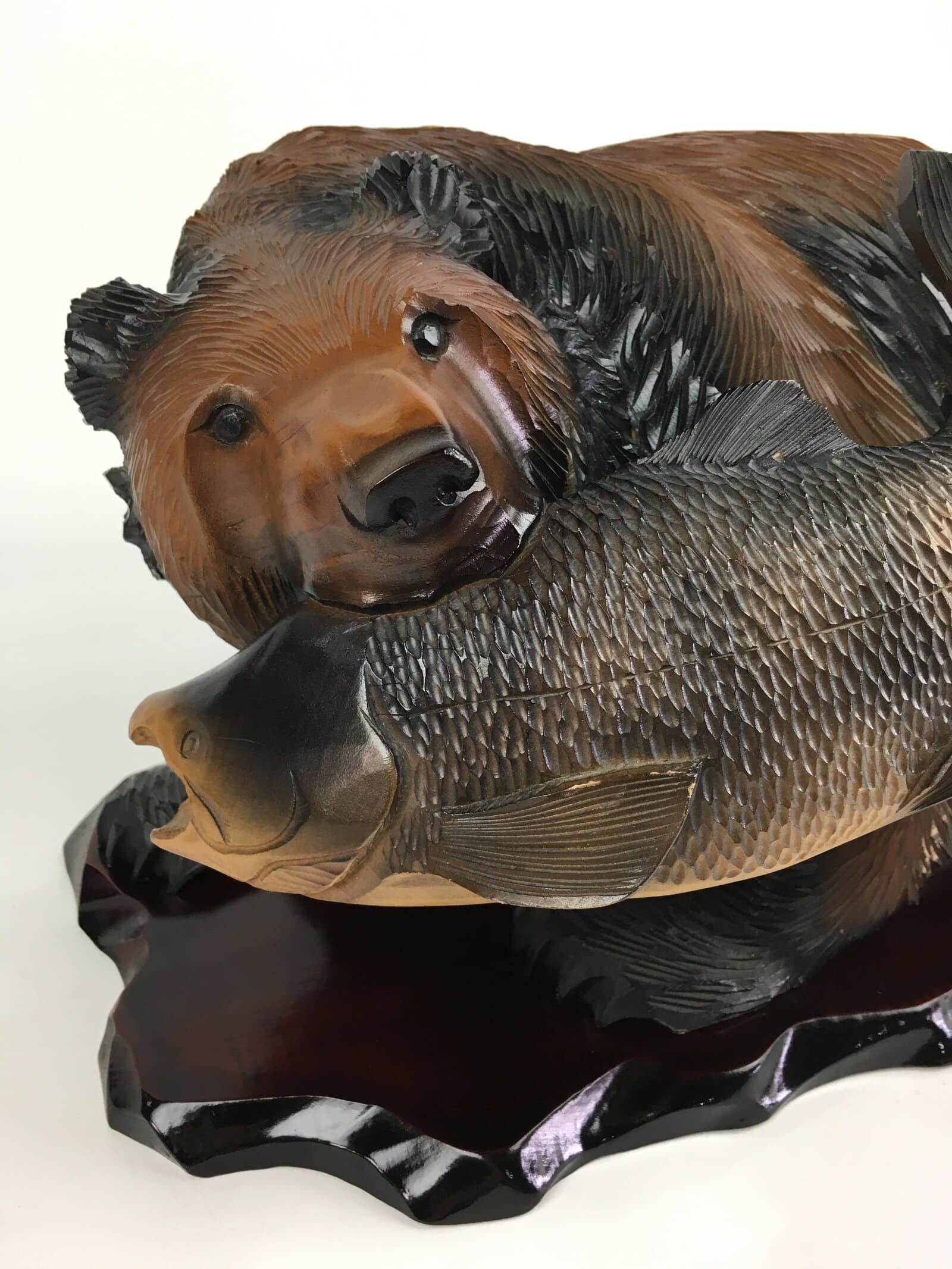 Japanese Wood Carving Figurine Ainu Bear Vtg Wood Ornament Brown AB96