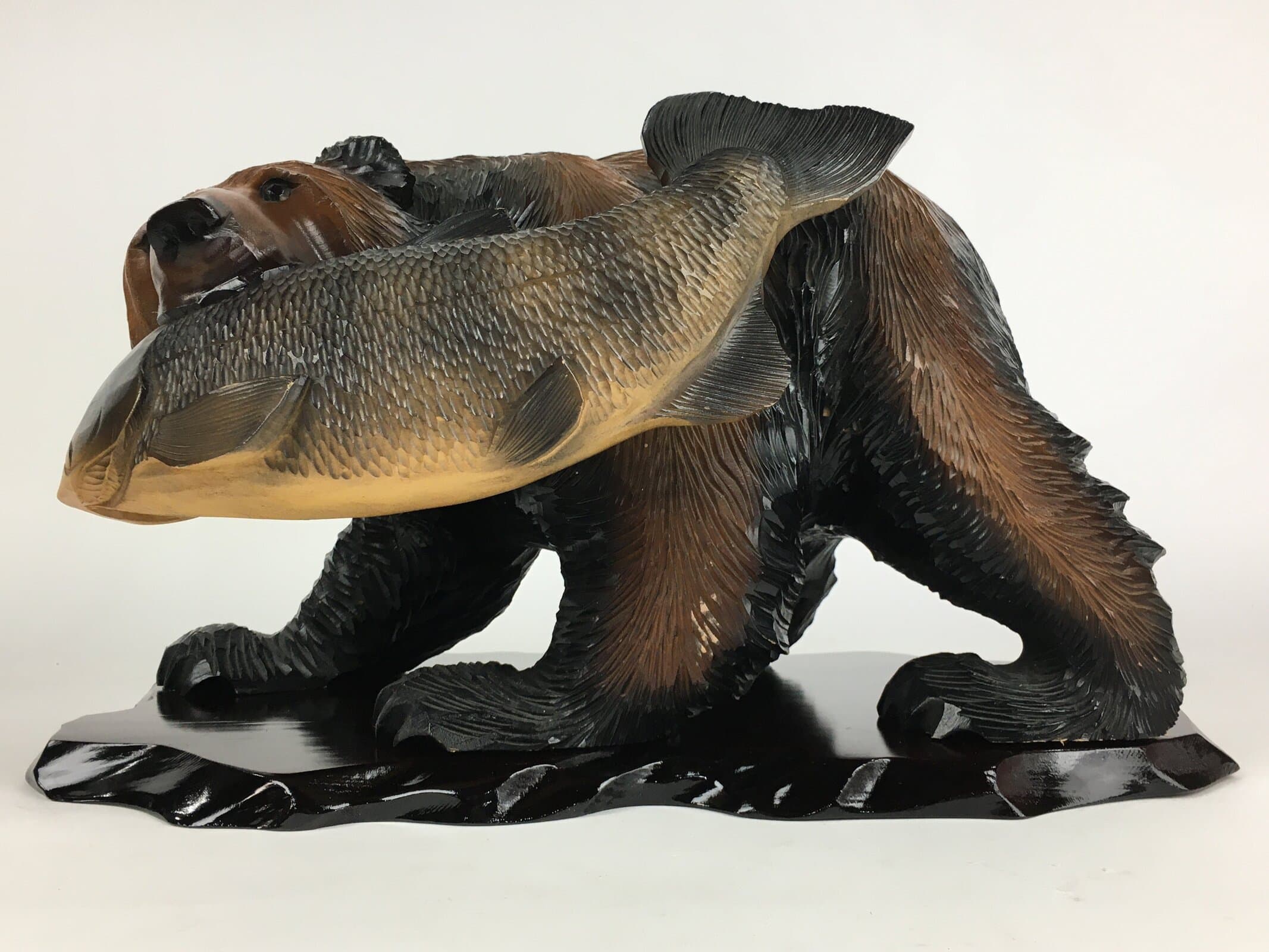 Japanese Wood Carving Figurine Ainu Bear Vtg Wood Ornament Brown AB96