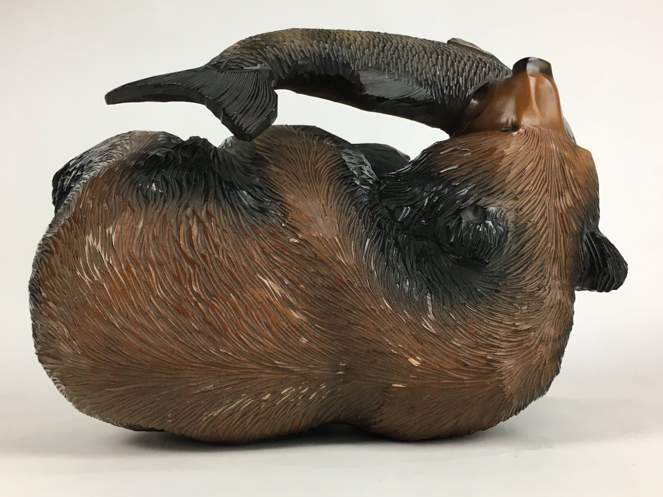 Japanese Wood Carving Figurine Ainu Bear Vtg Wood Ornament Brown AB96