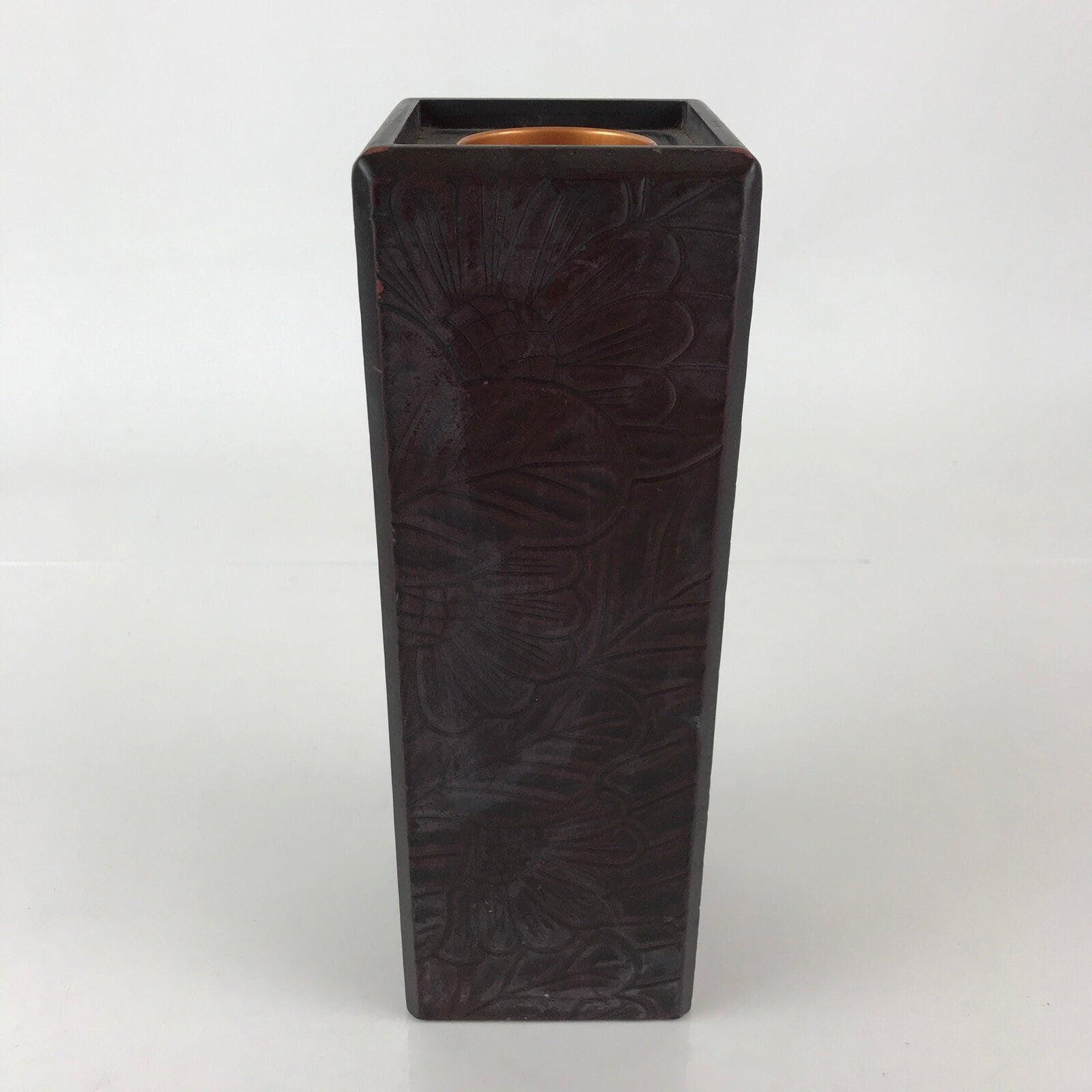 Japanese Wood Carving Flower Vase Kabin Vtg Ikebana Arrangement Brown FK26