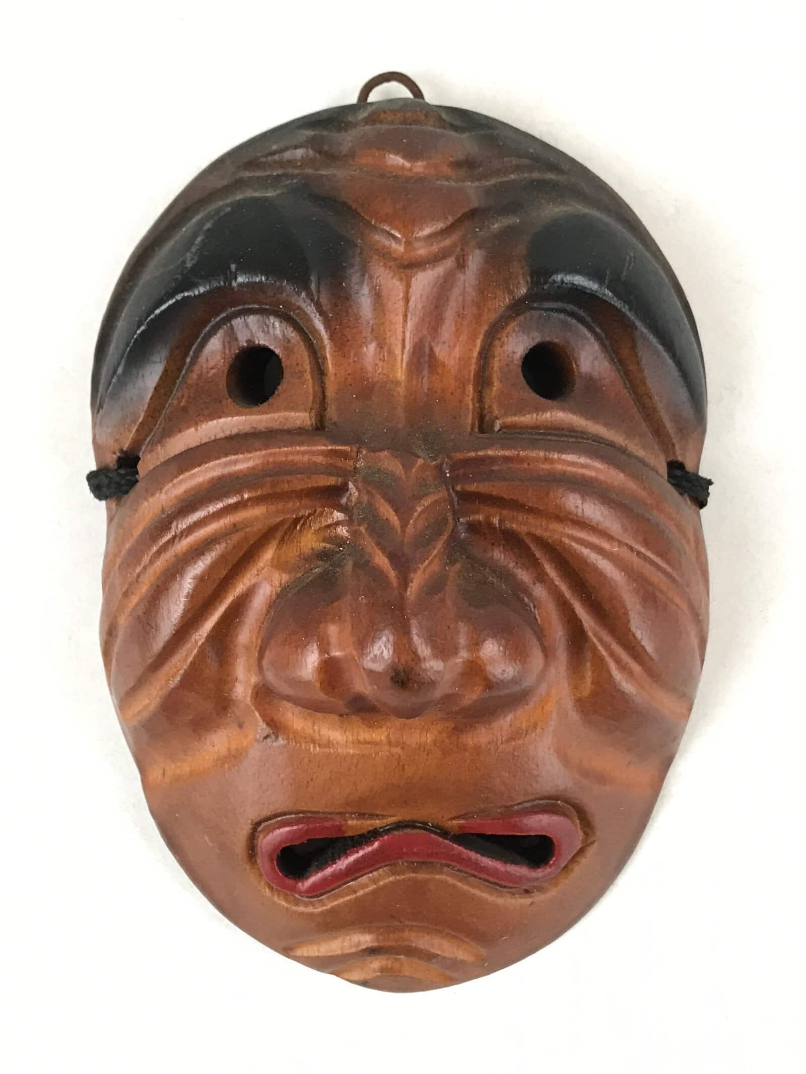 Japanese Wood Carving Noh Mask Kagura Face Vtg Kidoairaku Sadness Brown OM38