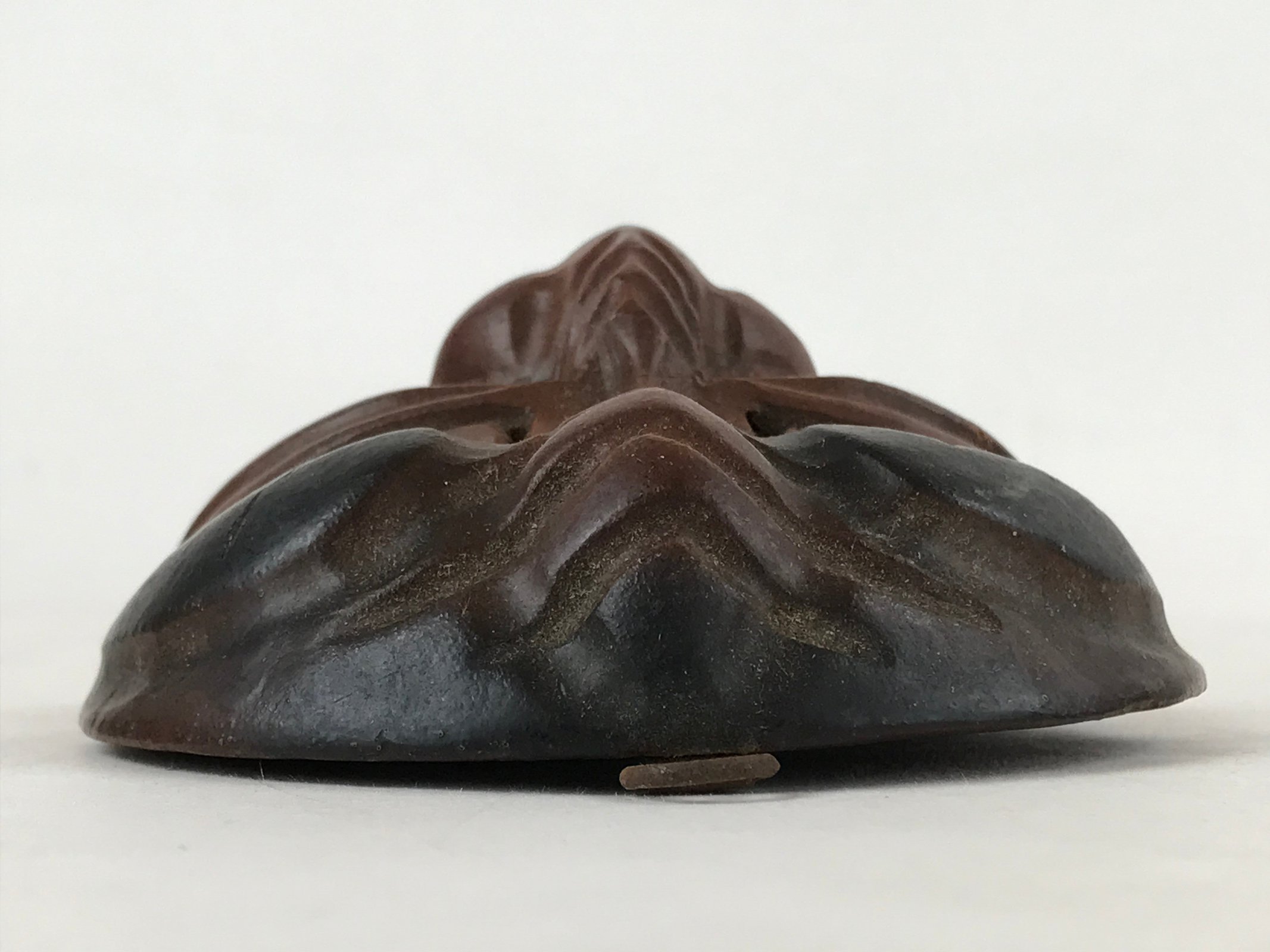 Japanese Wood Carving Noh Mask Kagura Face Vtg Kidoairaku Sadness Brown OM38