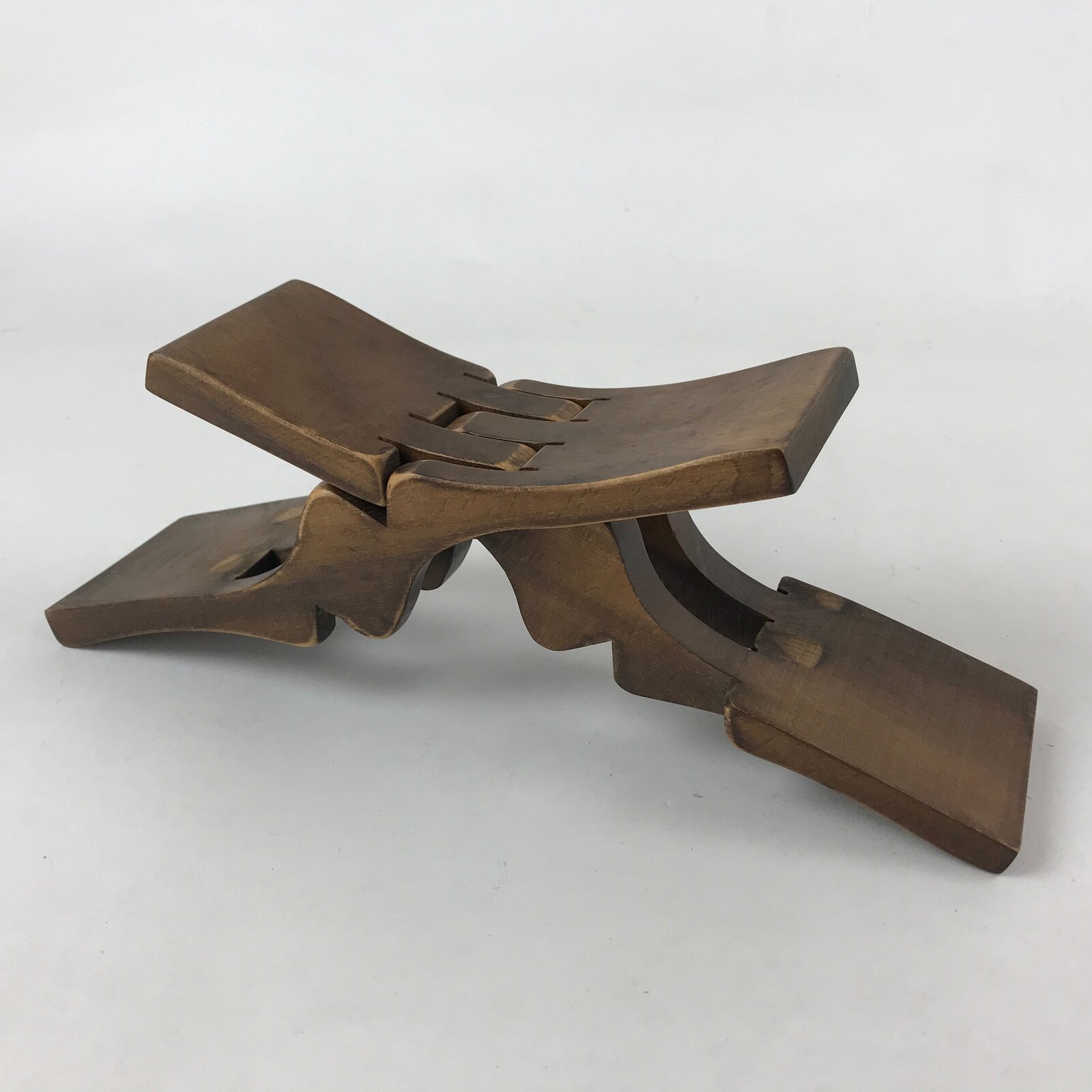 Japanese Wood Foldable Pillow Vtg Neck Rest Geisha Takamakura Dark Brown JK595