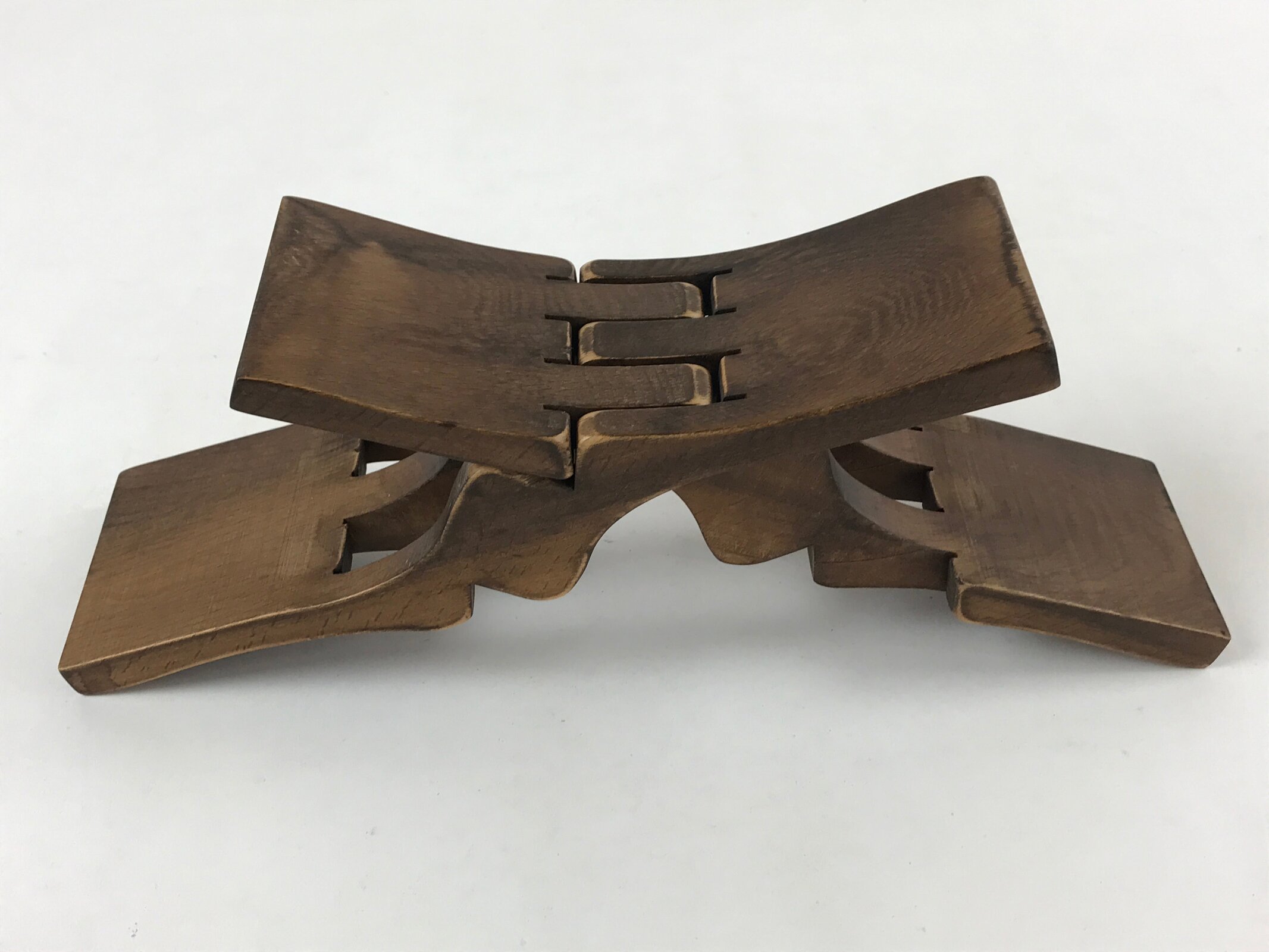 Japanese Wood Foldable Pillow Vtg Neck Rest Geisha Takamakura Dark Brown JK595