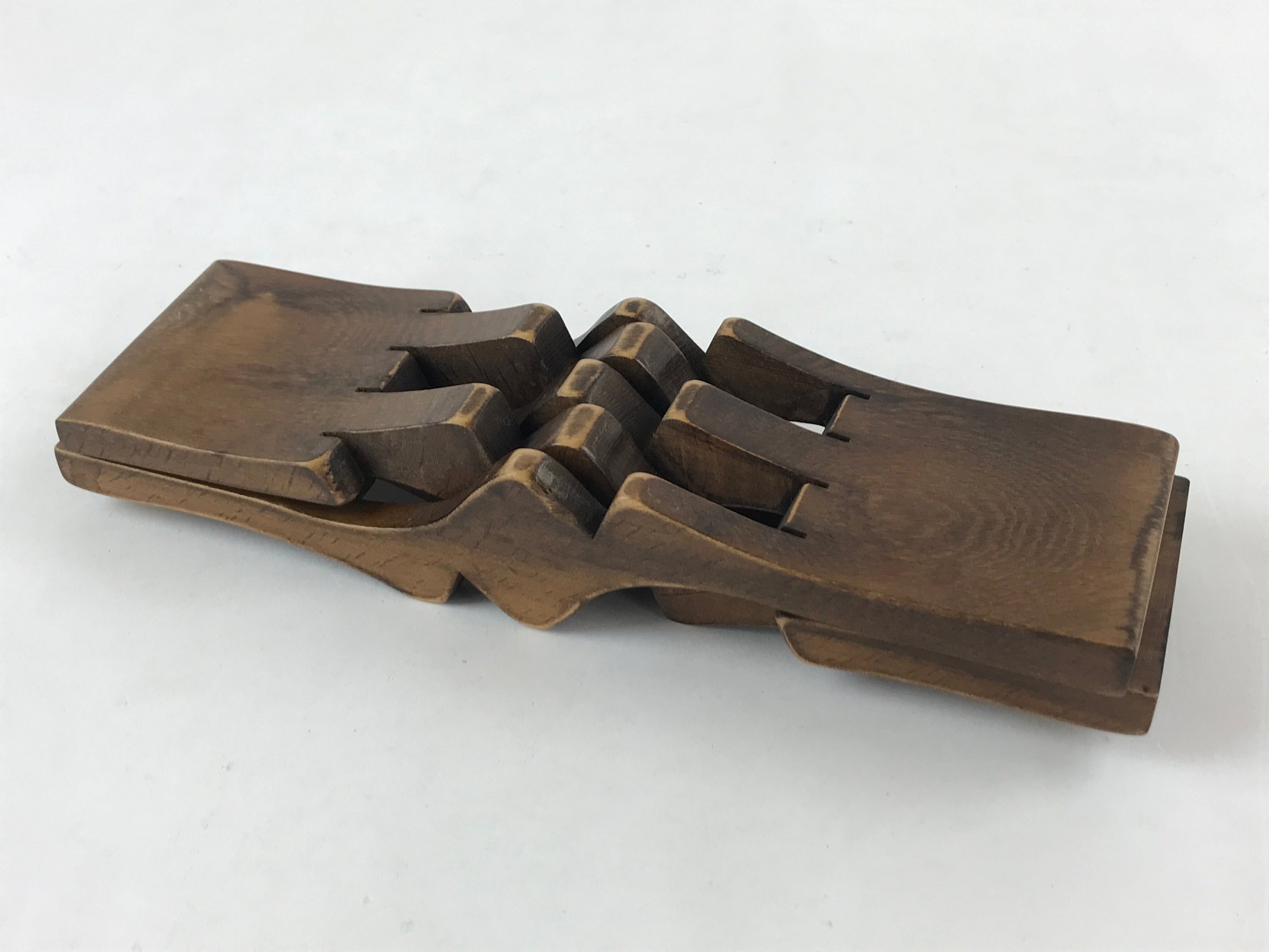 Japanese Wood Foldable Pillow Vtg Neck Rest Geisha Takamakura Dark Brown JK595