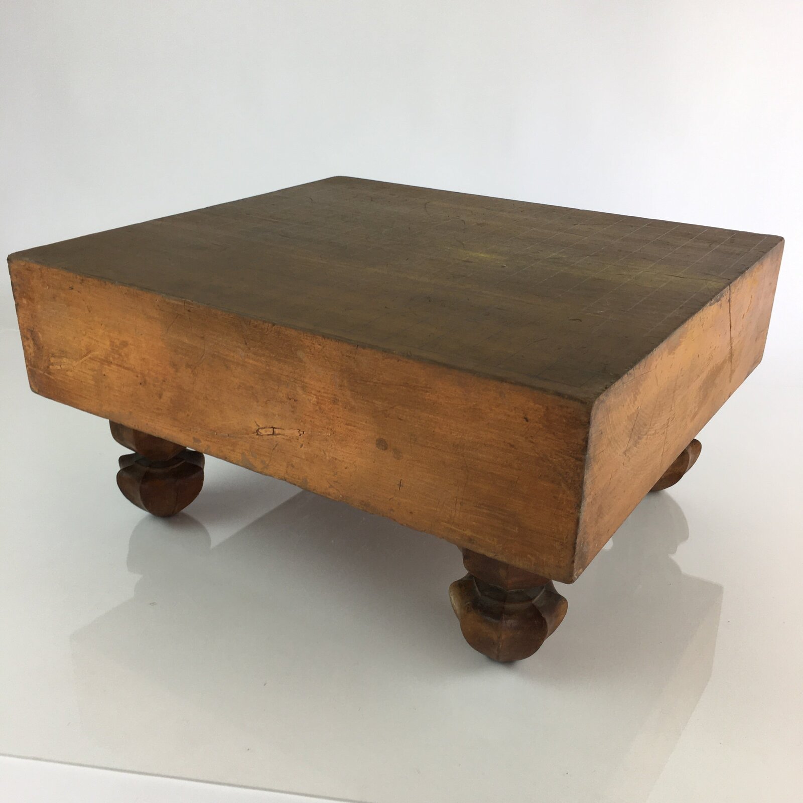 Japanese Wood Go Board Vtg Table Game Goban Leg Heso Igo 19X19 Grid GB64