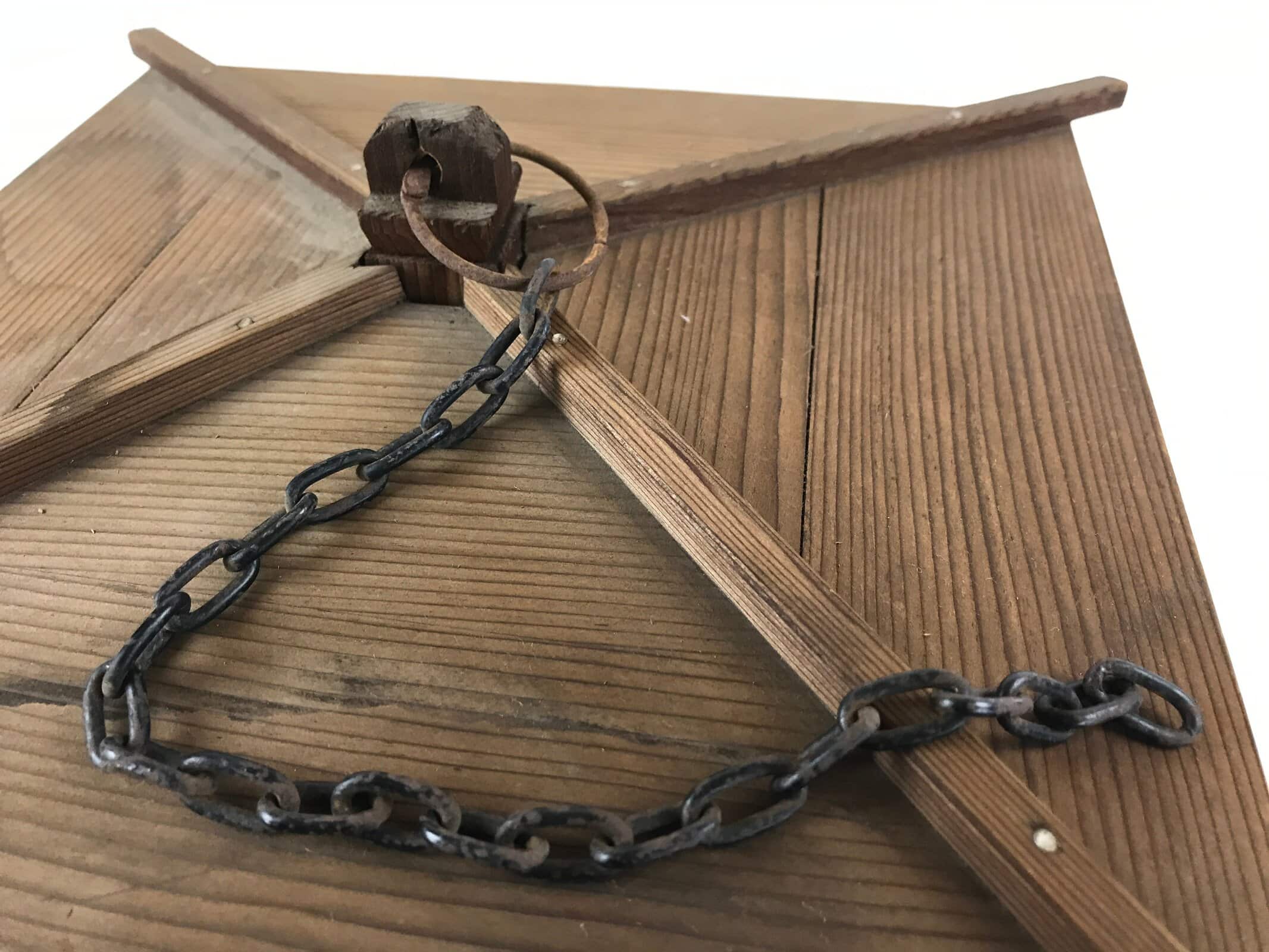 Japanese Wood Hanging Lantern Vtg Pagoda Square Candle Paper Washi LT65