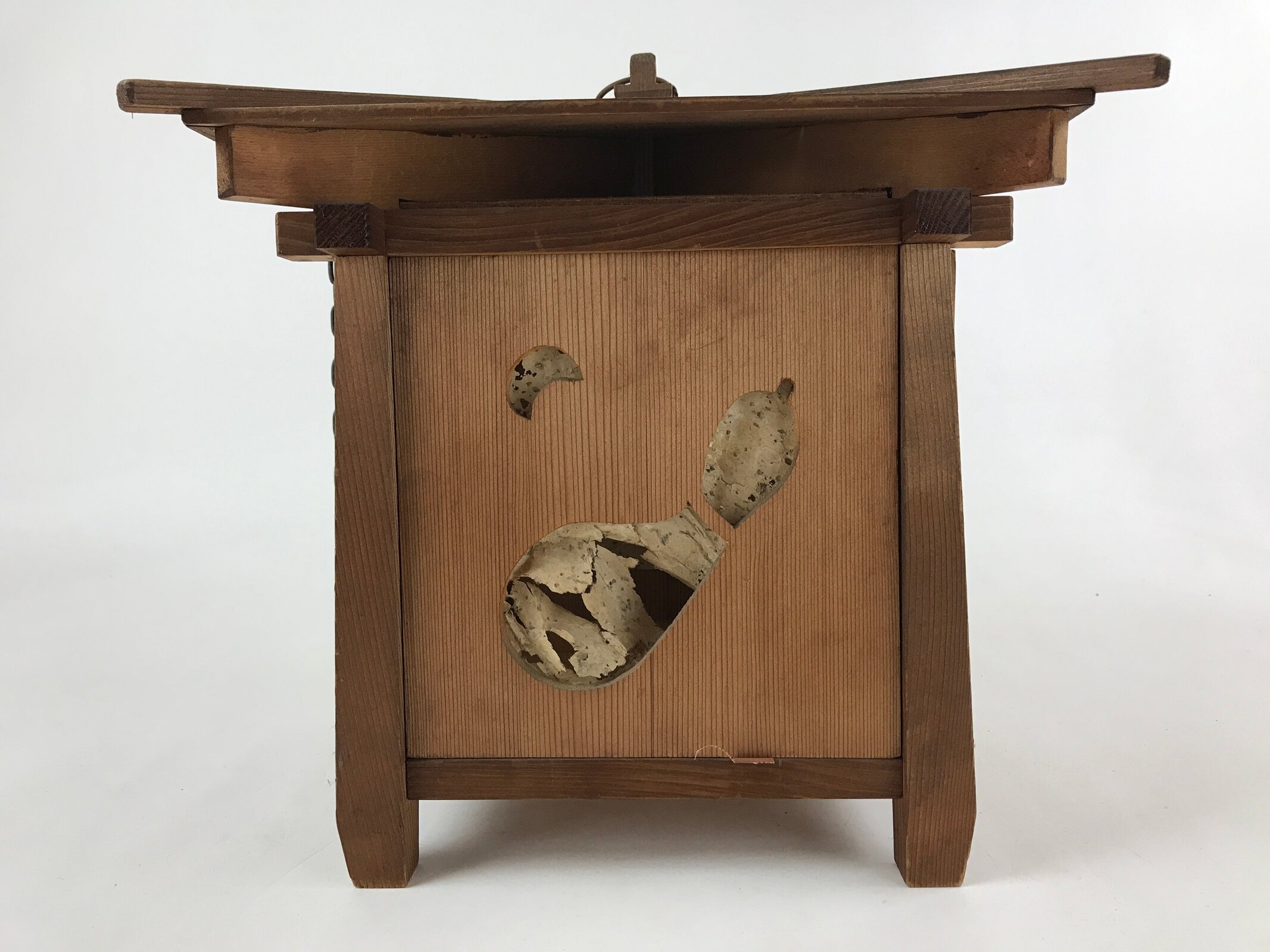 Japanese Wood Hanging Lantern Vtg Pagoda Square Candle Paper Washi LT65