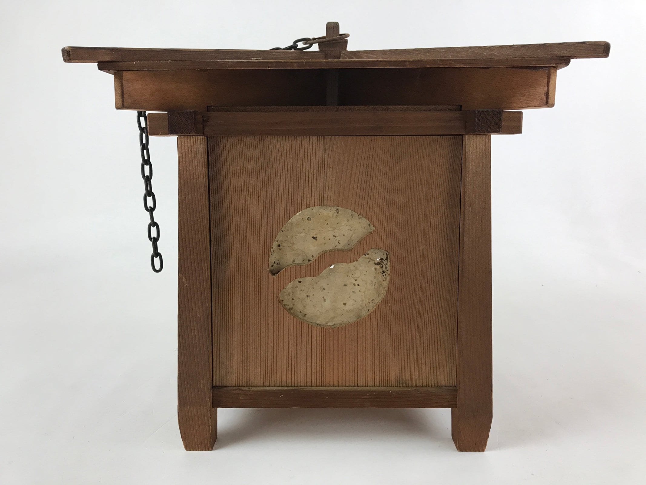 Japanese Wood Hanging Lantern Vtg Pagoda Square Candle Paper Washi LT65
