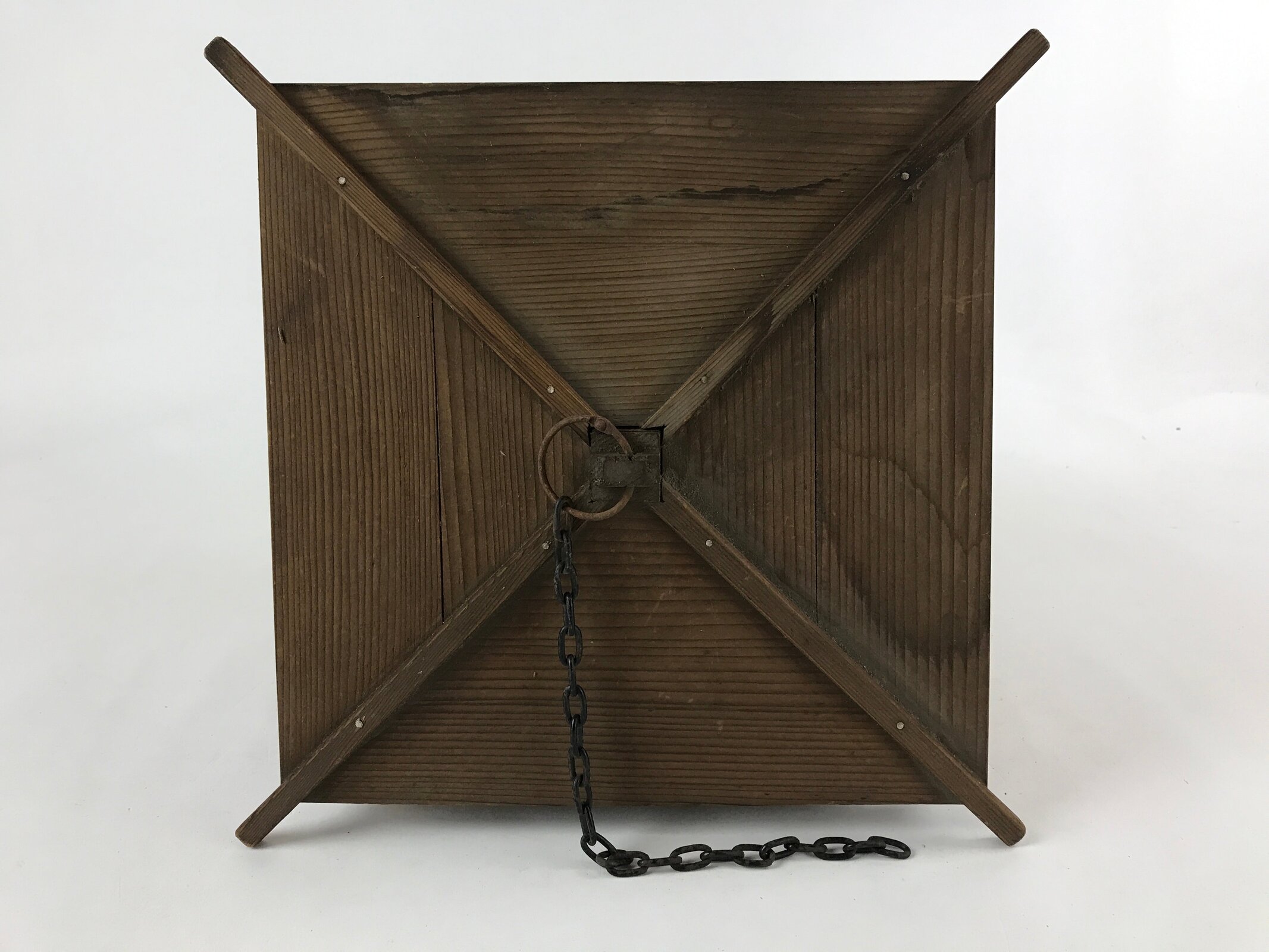 Japanese Wood Hanging Lantern Vtg Pagoda Square Candle Paper Washi LT65