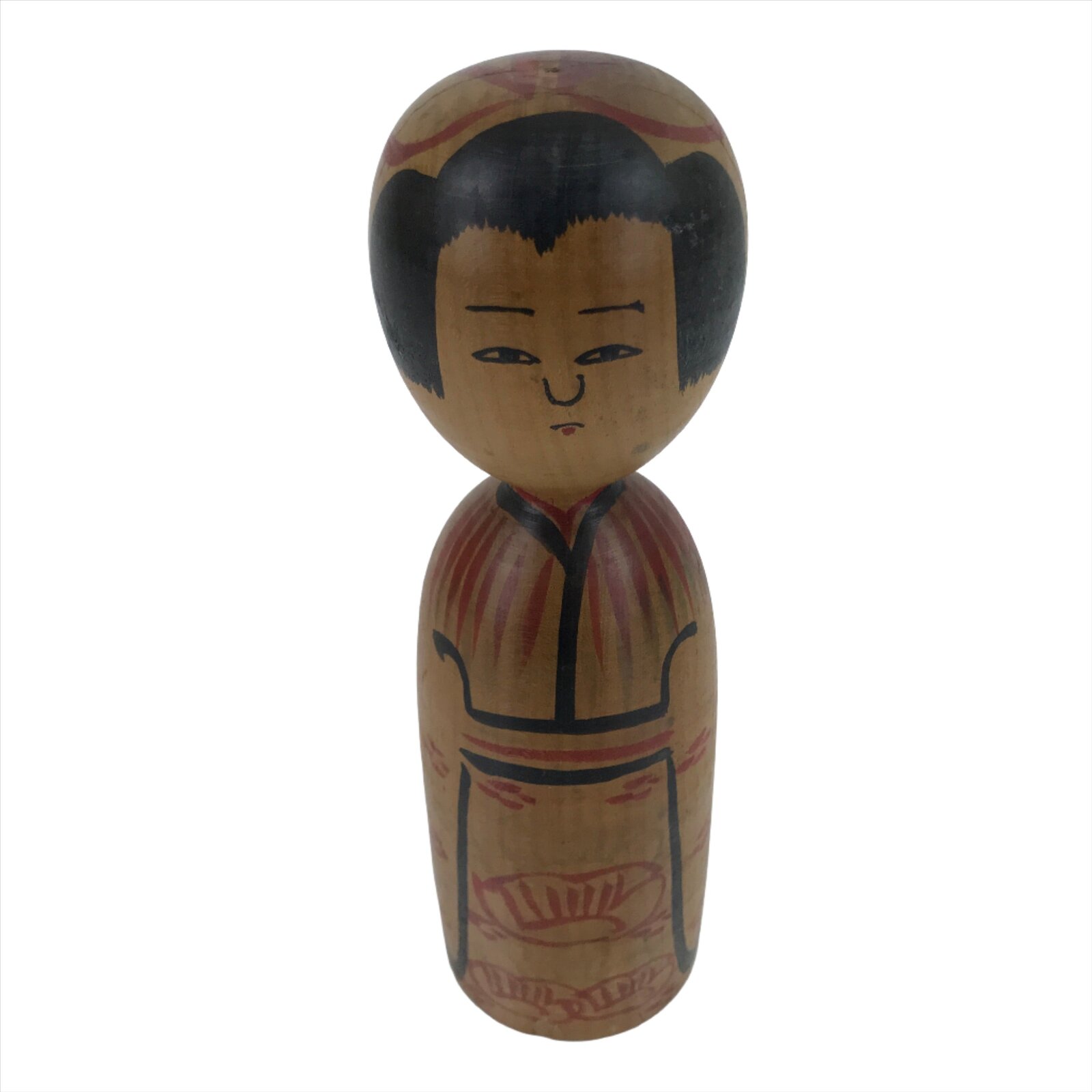 Japanese Wood Kokeshi Doll Figure Vtg Traditional Handmade Toy Red Flowers KF685