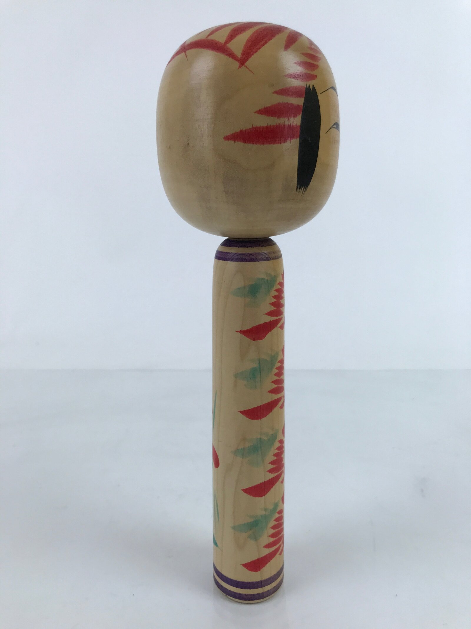 Japanese Wood Kokeshi Doll Figure Vtg Traditional Handmade Toy Red Green KF684