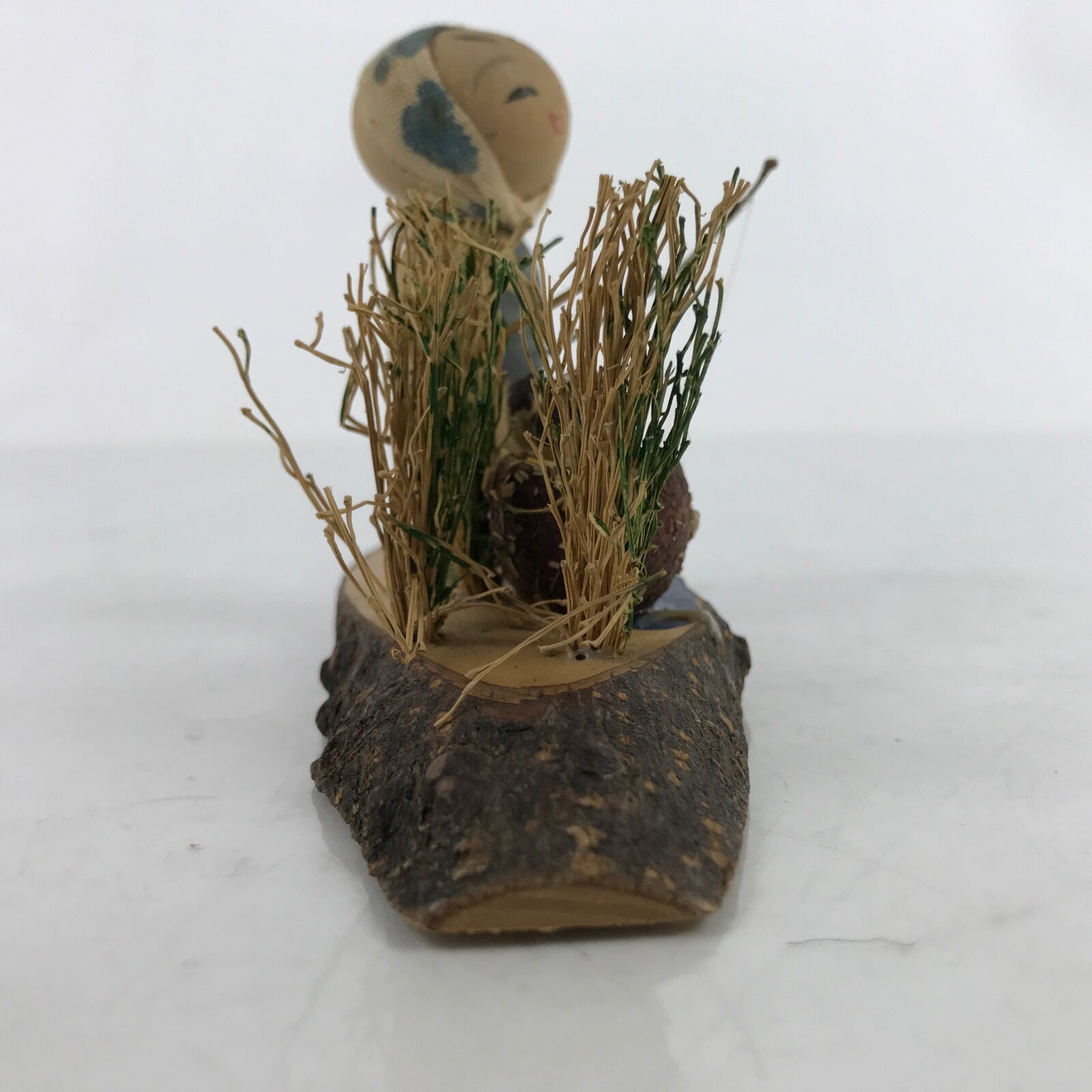 Japanese Wood Kokeshi Doll Vtg Bobblehead Fishing Traditional Toy Folk Art KF714