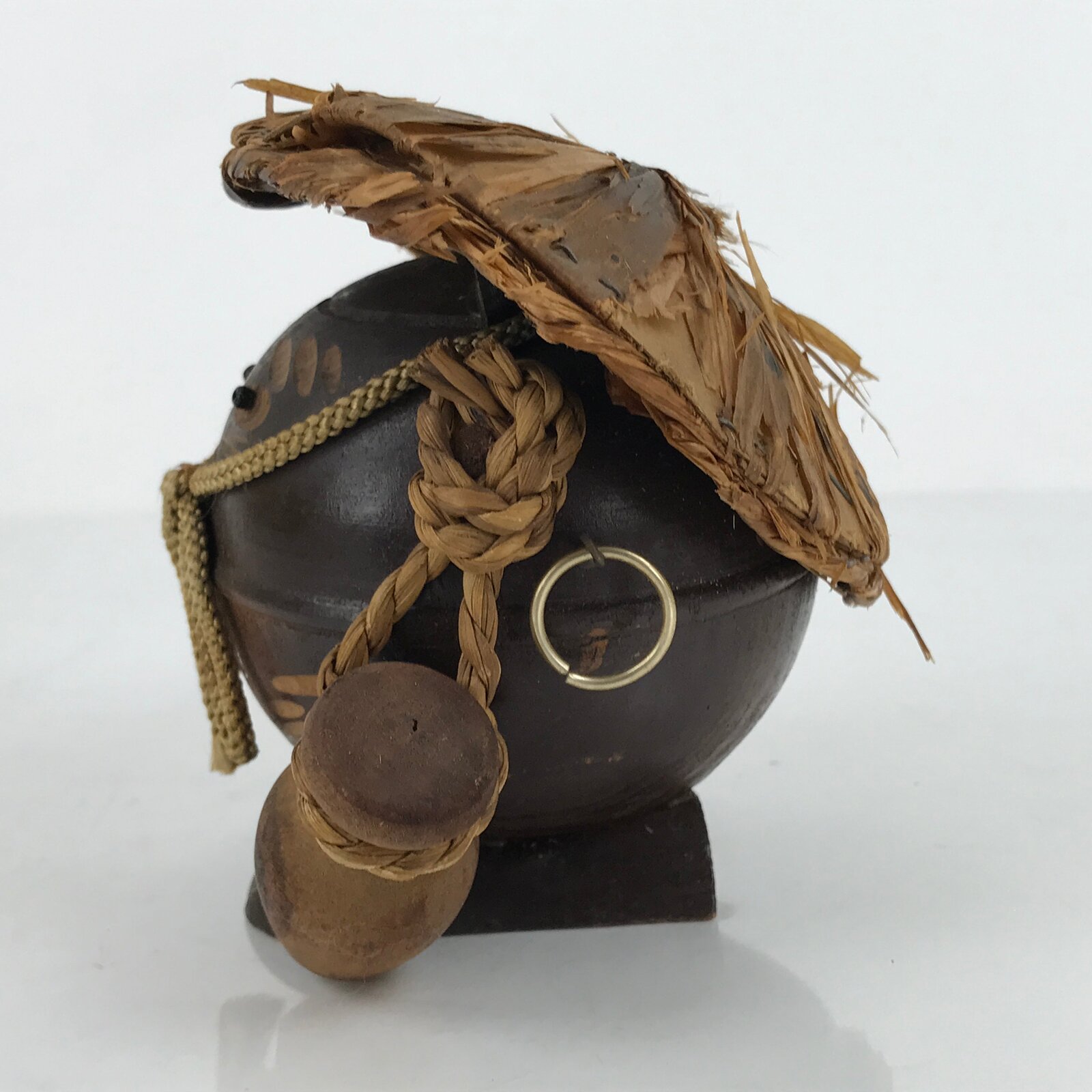 Japanese Wood Kokeshi Doll Vtg Tanuki Raccoon Dog Brown Folk Art KF698