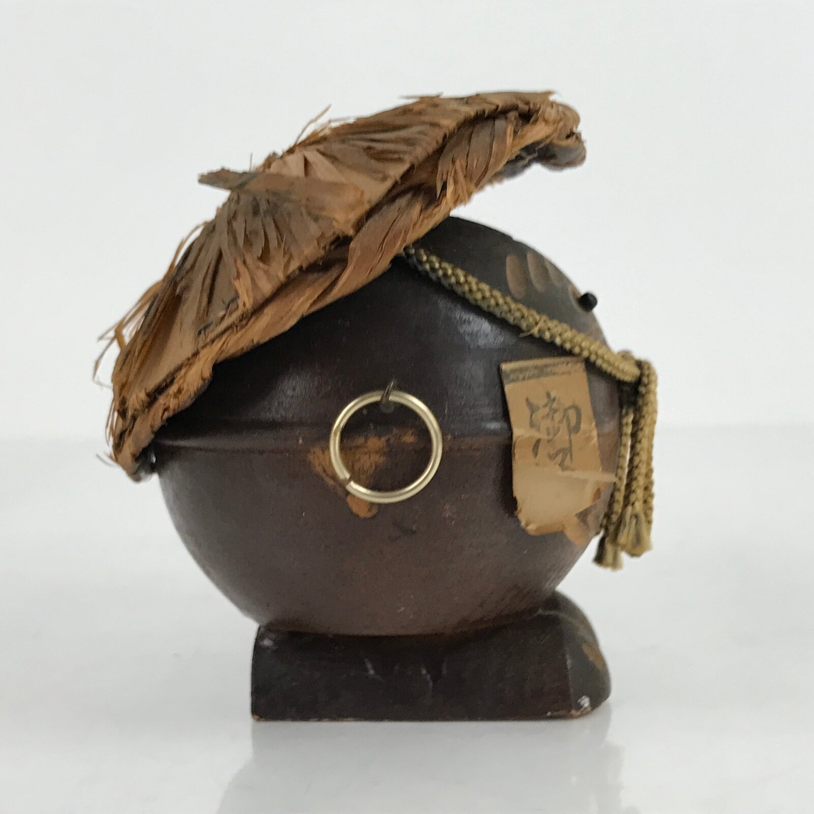 Japanese Wood Kokeshi Doll Vtg Tanuki Raccoon Dog Brown Folk Art KF698