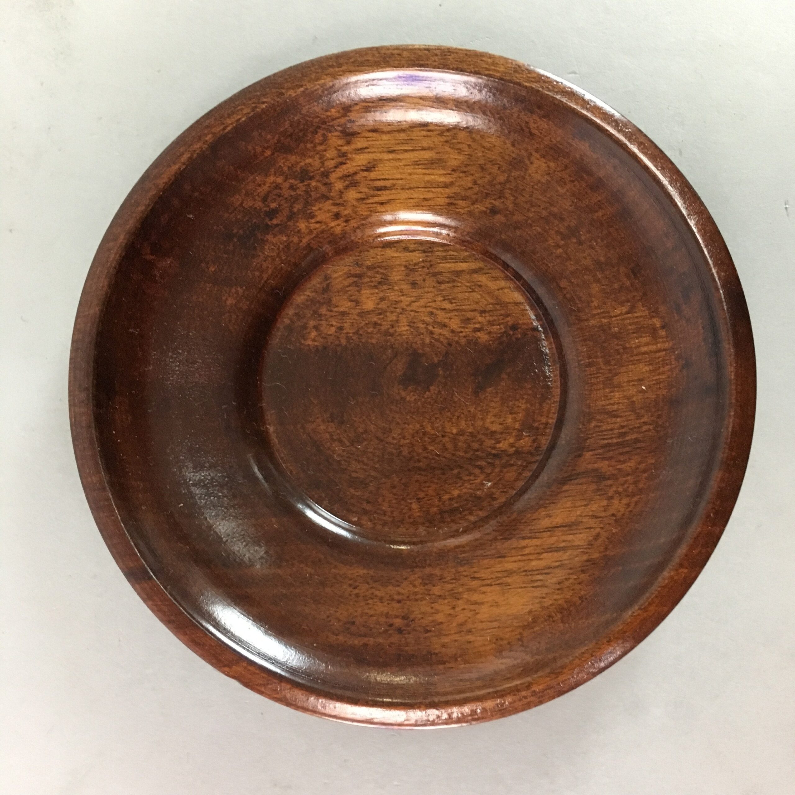 Japanese Wood Lacquer Drink Saucer Vtg Chataku Coaster Grain Brown UR209