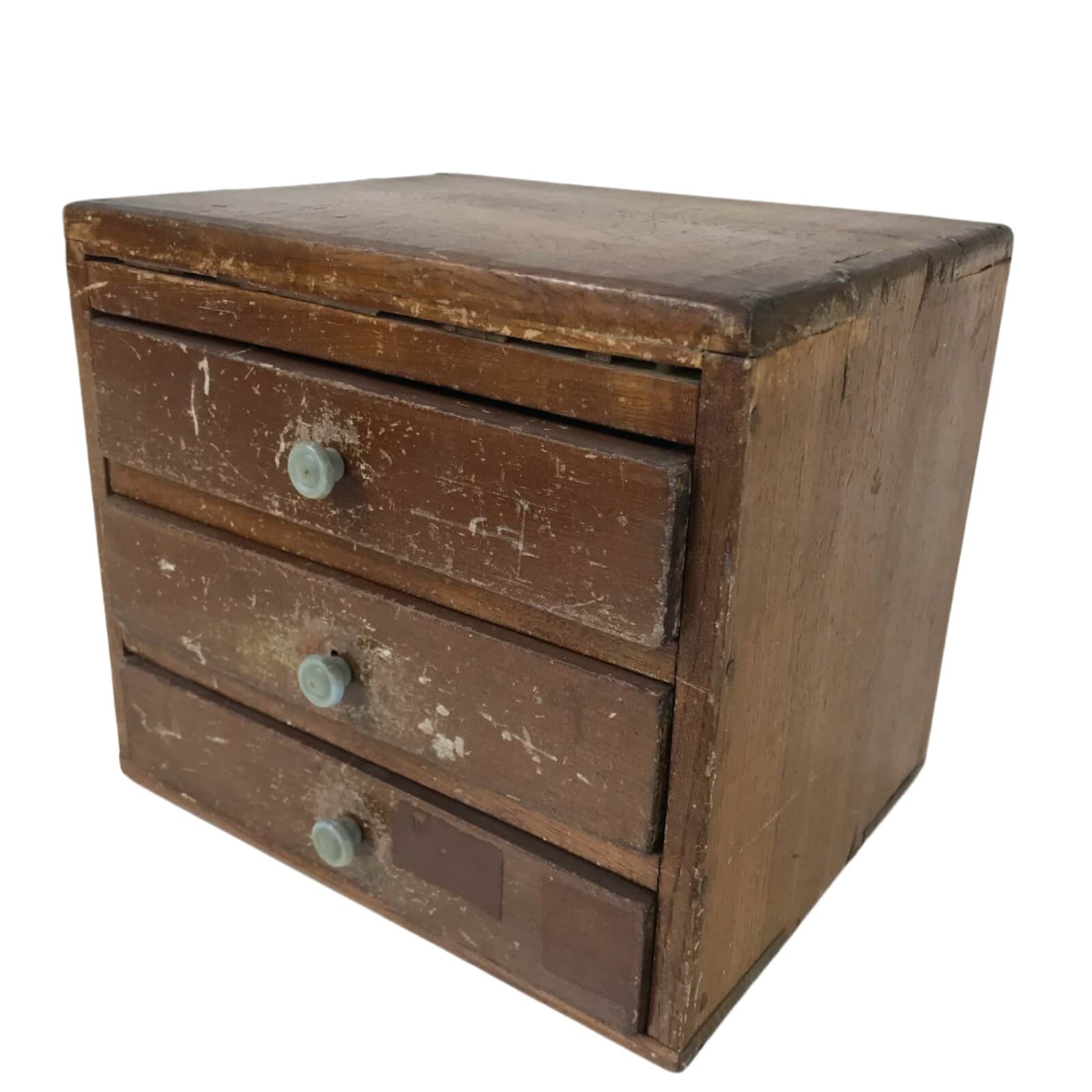 Japanese Wood Tansu Storage Chest Haribako Sewing Box 3 Drawers Brown T400