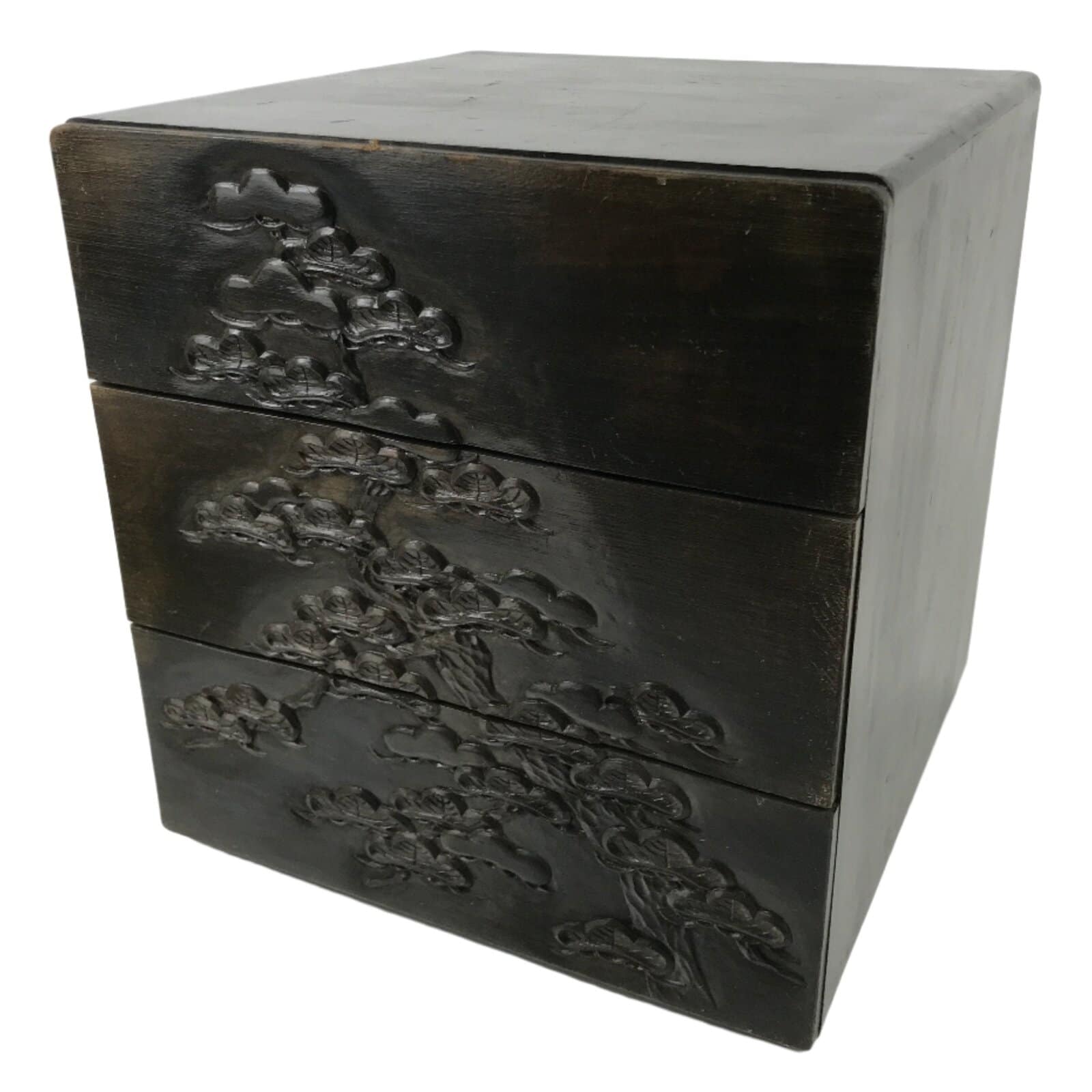 Japanese Wood Tansu Storage Chest Haribako Sewing Box 3 Drawers Pine Tree T399