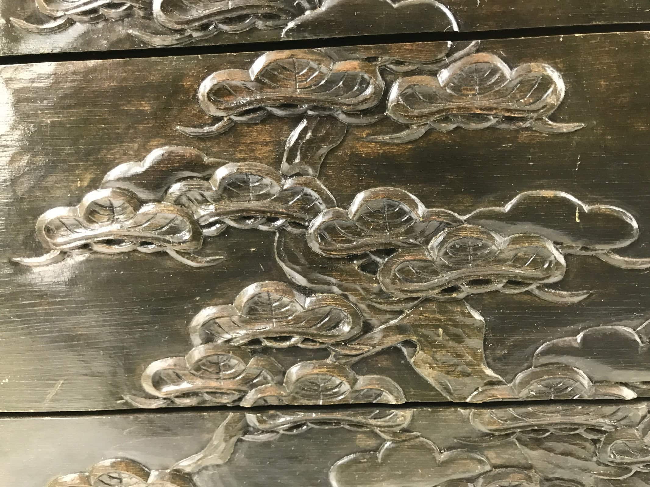 Japanese Wood Tansu Storage Chest Haribako Sewing Box 3 Drawers Pine Tree T399