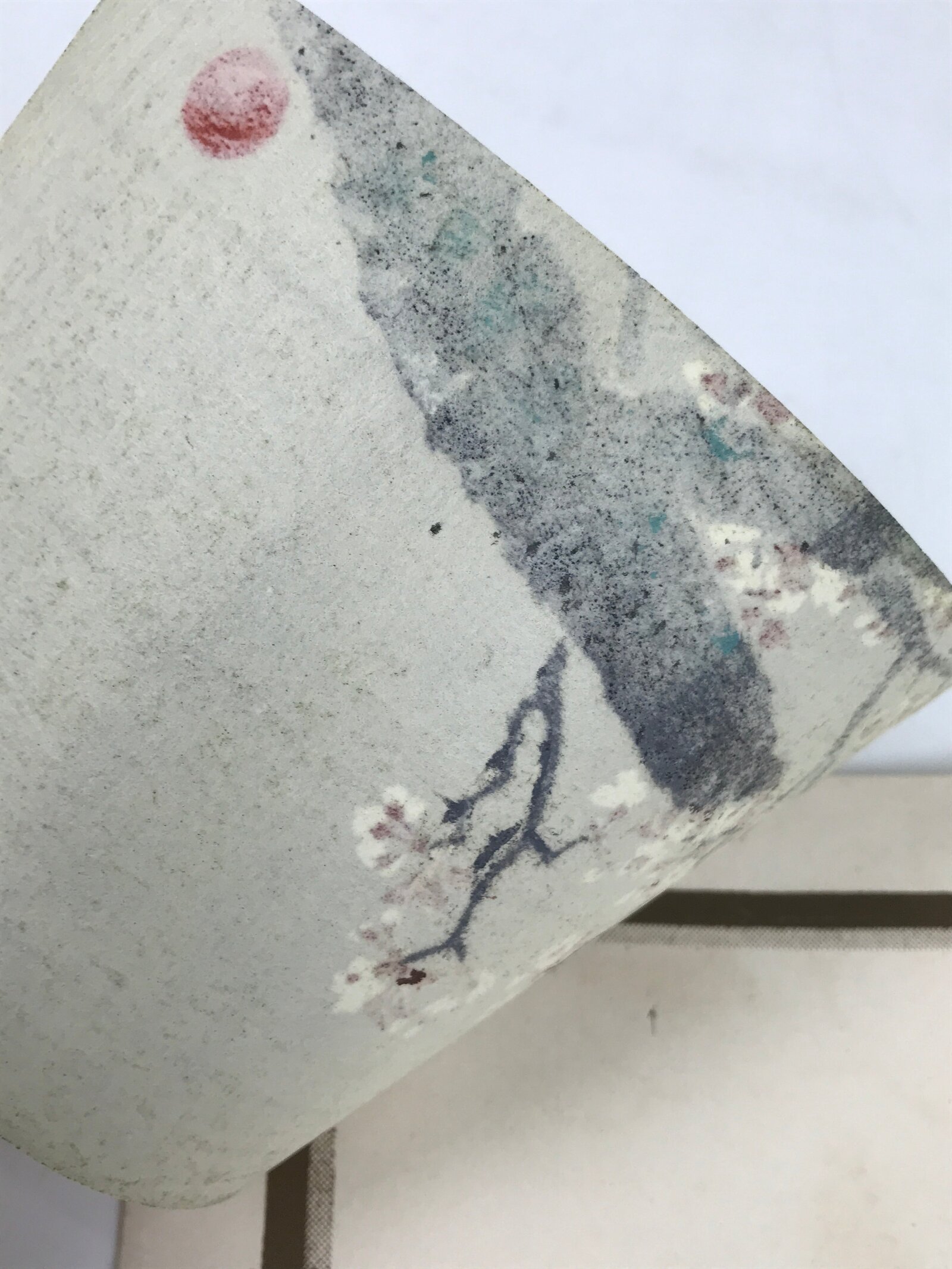 Japanese Woodblock Print Paper Card Vtg Cherry Blossoms Sakura Gold P383