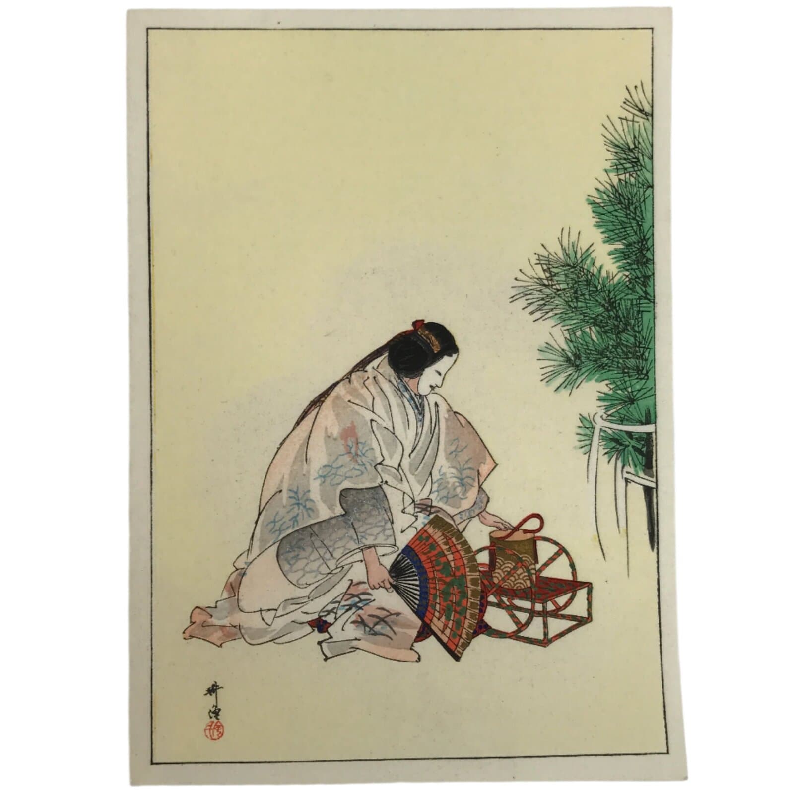 Japanese Woodblock Print Reproduction Vtg Kogyo Tsukioka Matsukaze Noh P380