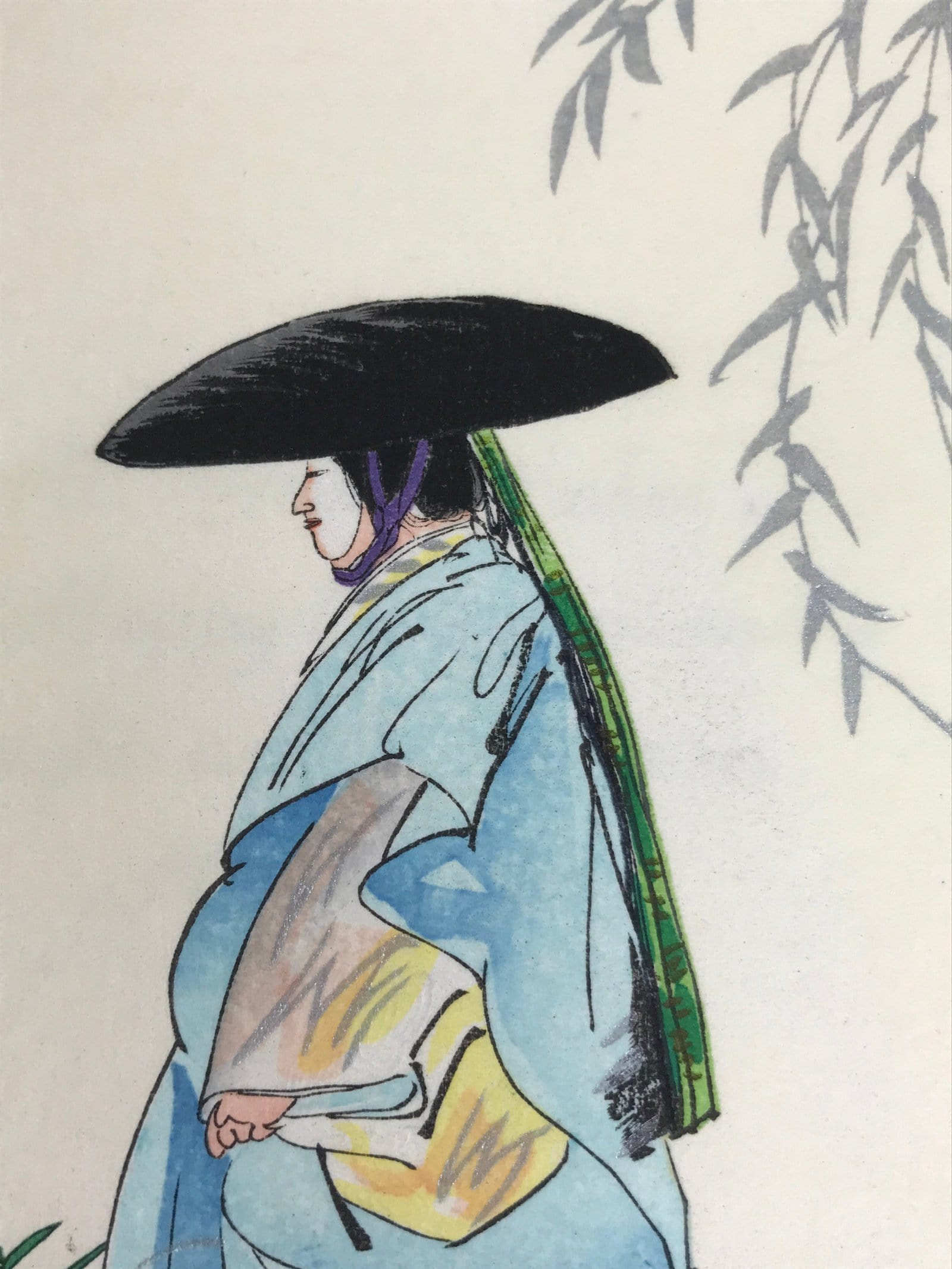 Japanese Woodblock Print Reproduction Vtg Kogyo Tsukioka Sumidagawa Noh P378