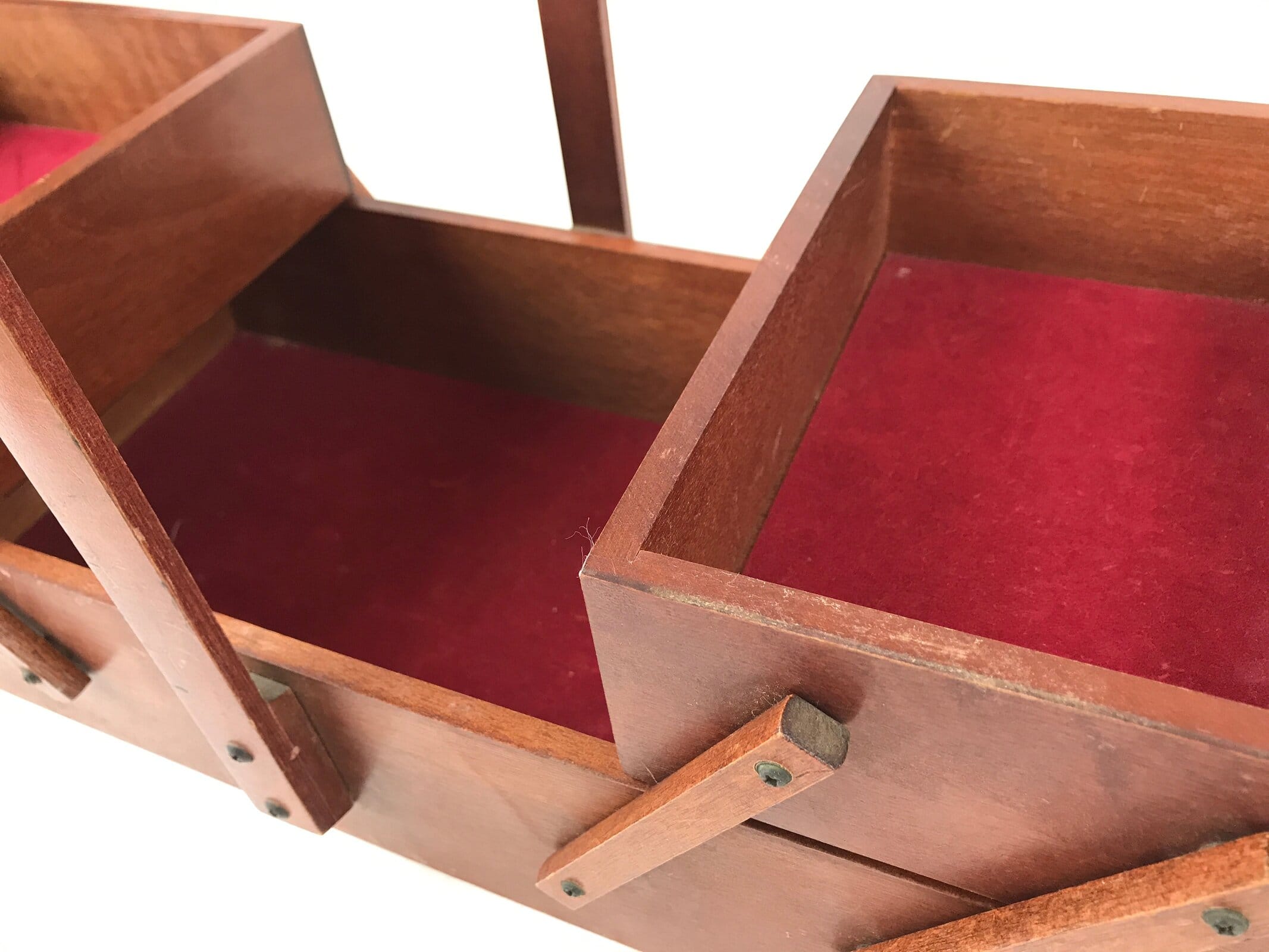 Japanese Wooden Accordion Sewing Box Vtg Haribako Storage Chest Brown T355