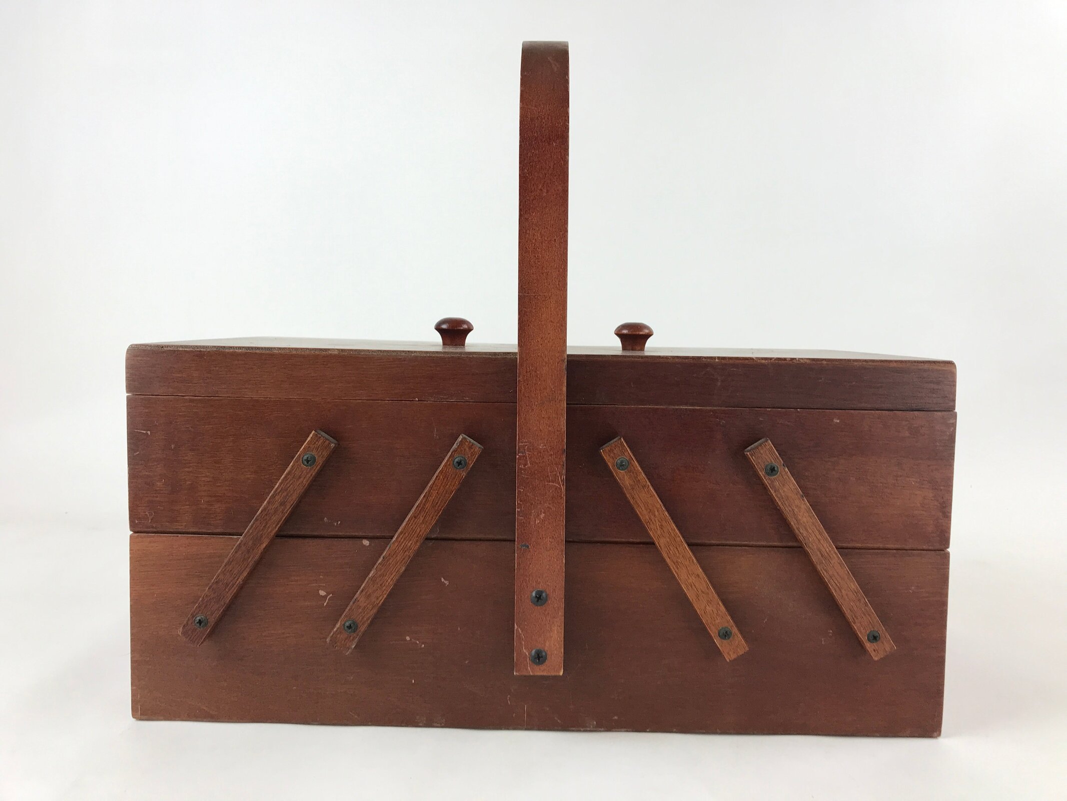 Japanese Wooden Accordion Sewing Box Vtg Haribako Storage Chest Brown T355