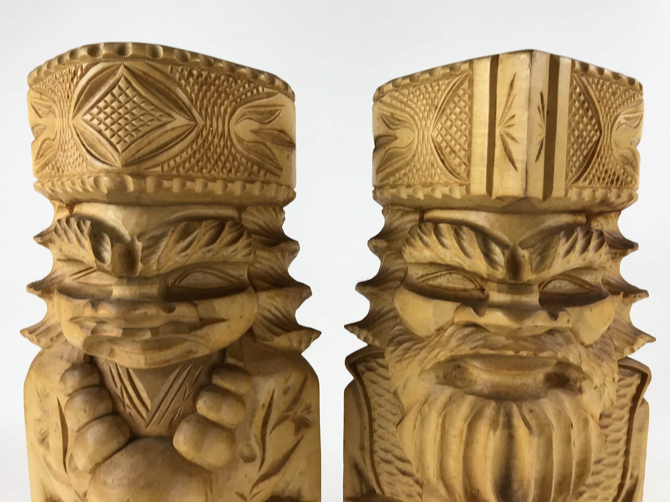 Japanese Wooden Ainu Nipopo Statue Vtg 2pc Large Okimono Hokkaido Brown AB109