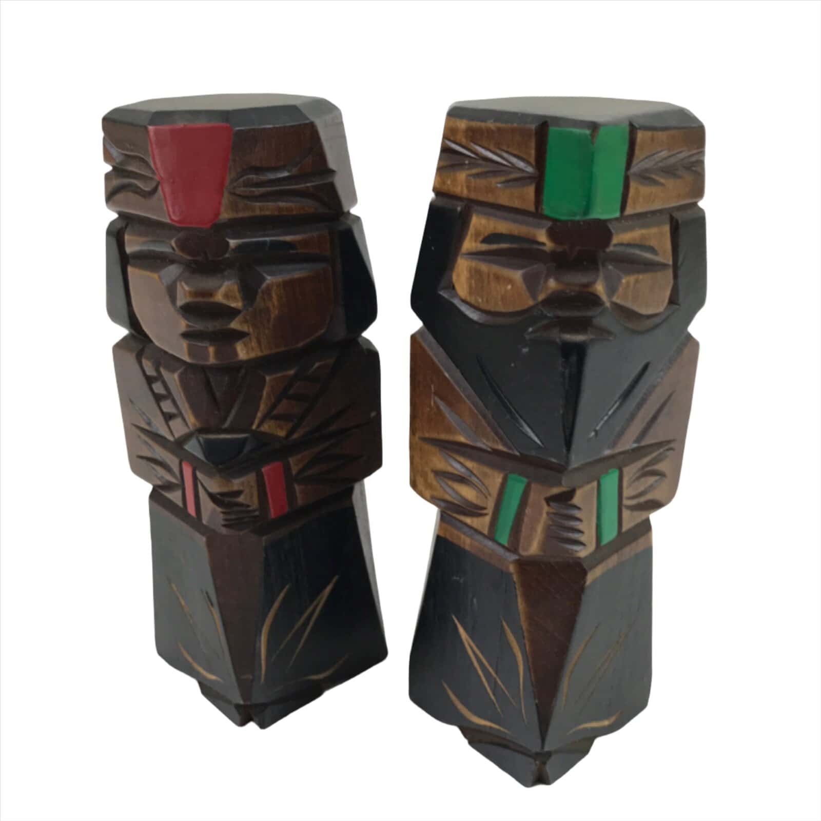 Japanese Wooden Ainu Nipopo Statue Vtg 2pc Small Okimono Hokkaido Brown AB113