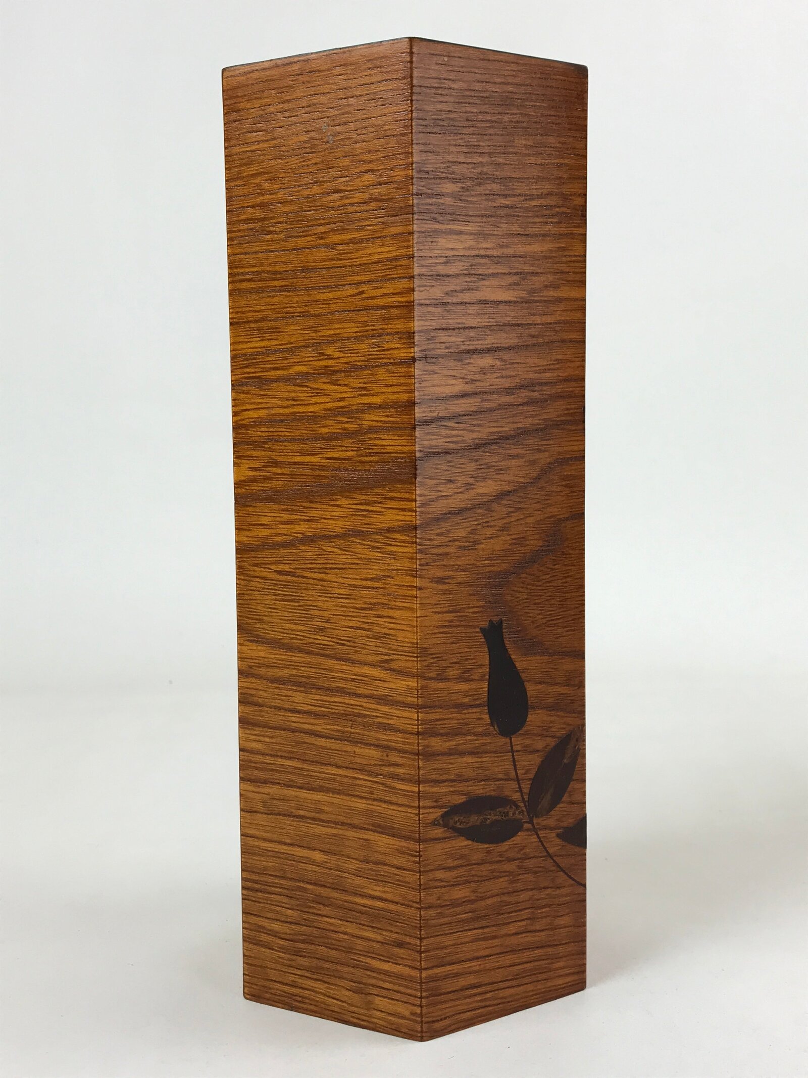 Japanese Wooden Brushed Lacquer Flower Vase Kabin Vtg Ikebana Raden Brown FK83