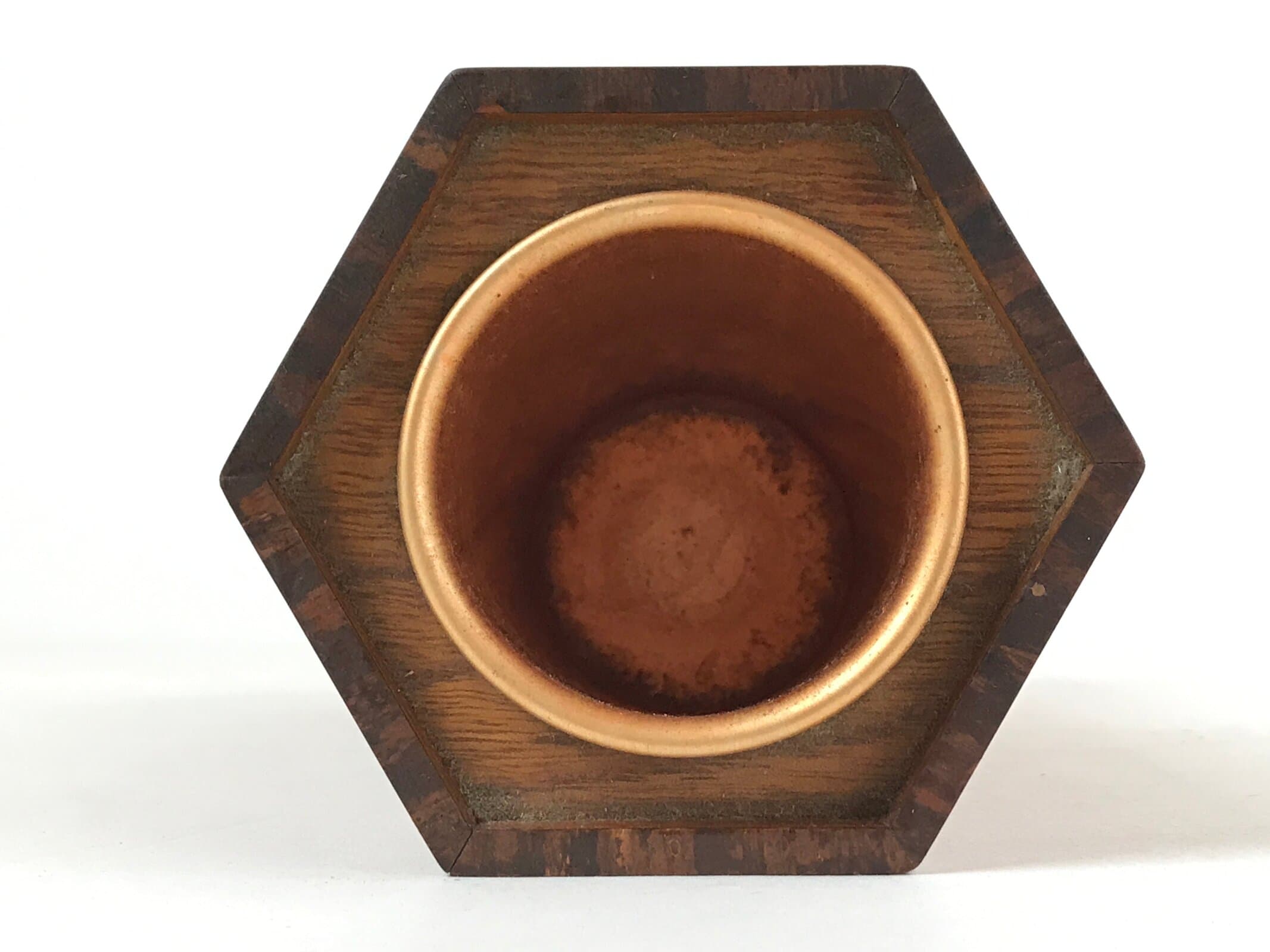 Japanese Wooden Brushed Lacquer Flower Vase Kabin Vtg Ikebana Raden Brown FK83