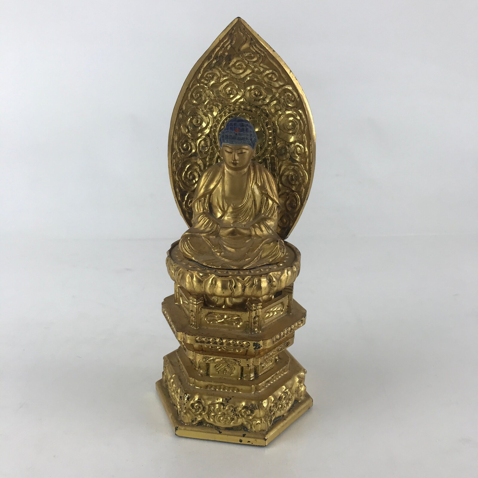 Japanese Wooden Buddhist Altar Statue Vtg Shaka-Nyorai Gold Lacquer Zen BD866