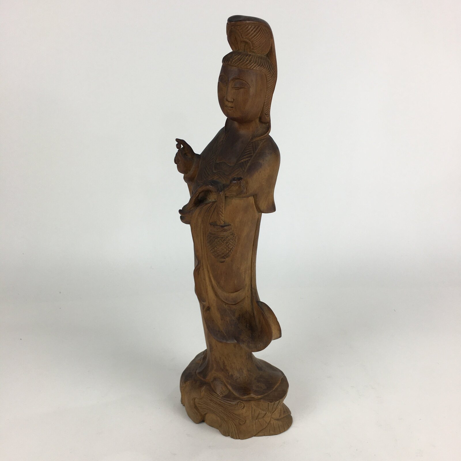 Japanese Wooden Buddhist Art Kannon Bosatsu Statue Vtg Mokuzo BD802