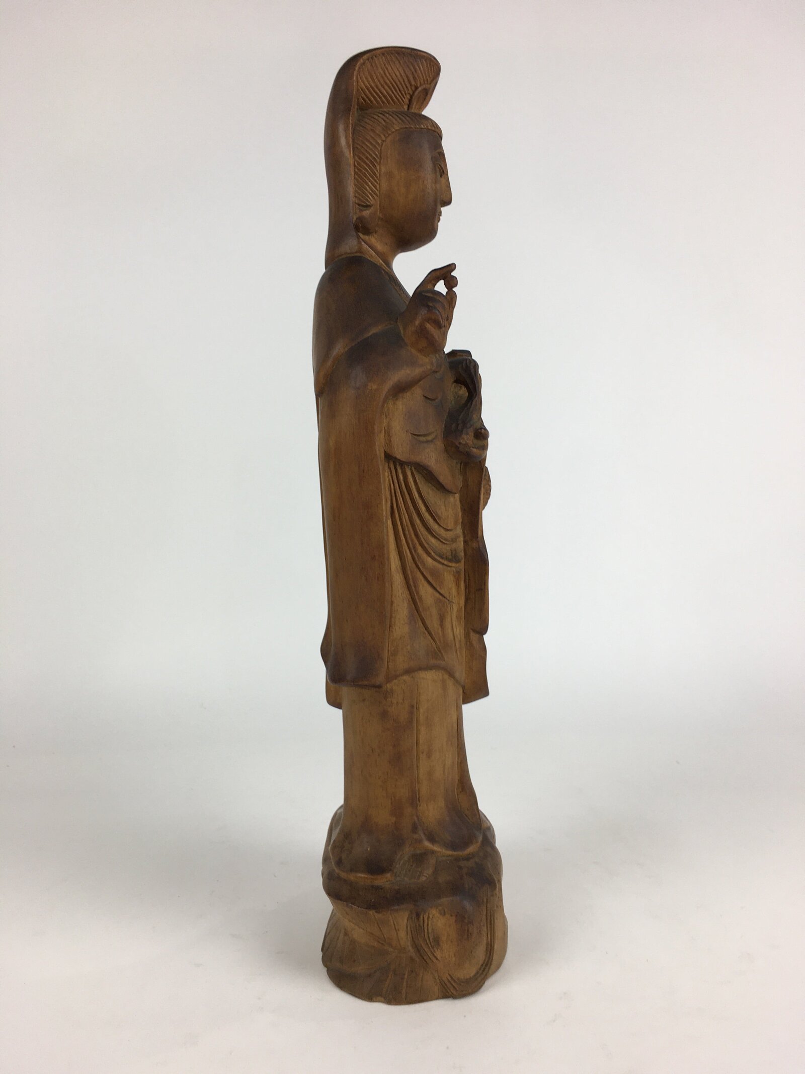 Japanese Wooden Buddhist Art Kannon Bosatsu Statue Vtg Mokuzo BD802