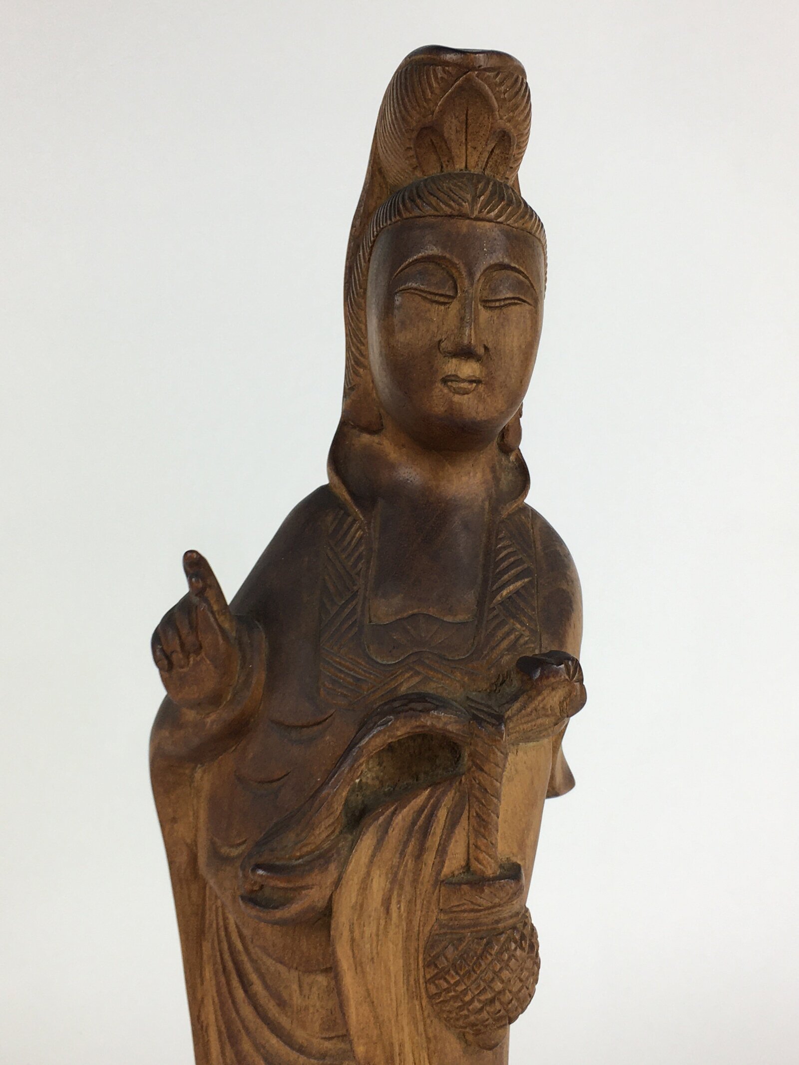 Japanese Wooden Buddhist Art Kannon Bosatsu Statue Vtg Mokuzo BD802