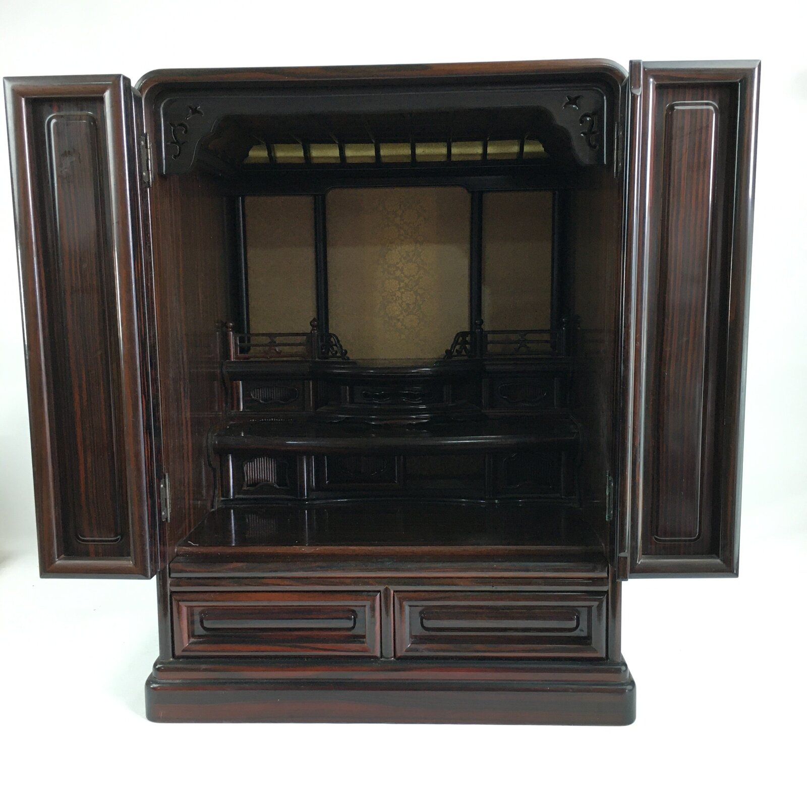 Japanese Wooden Buddhist altar Wood Cabinet Butsudan Vtg Brown T295